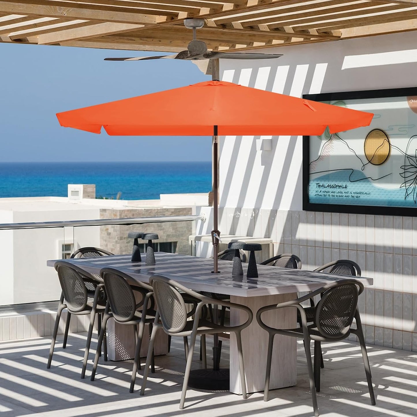 JEAREY 6.6 FT x 10 FT Rectangular Patio Umbrellas Outdoor Large Market Umbrella Pool w/Tilt & Crank Lift System 6 Sturdy Ribs UV Protection Waterproof Sunproof Orange