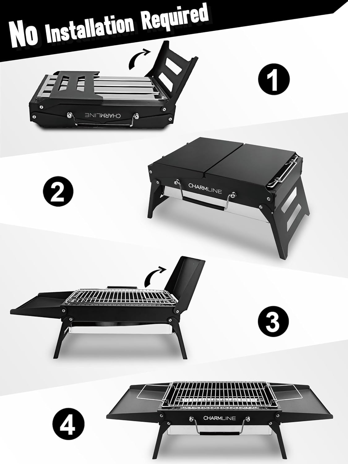 Charmline 14x9inch Foldable Portable Grill Charcoal, Compact Portable Grill for Outdoor Use, Desktop Charcoal Grill, BBQ Grill for Camping, Picnics, Gardens and Beach Parties, Green, Black