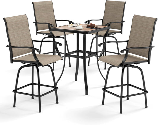 Sophia & William Outdoor Bar Set, Patio Bar Table and Chairs Set, Bar Height Patio Set - 4 x Swivel Bar Chairs(Brown), 1 x Square Bar Table(Wood-Like)