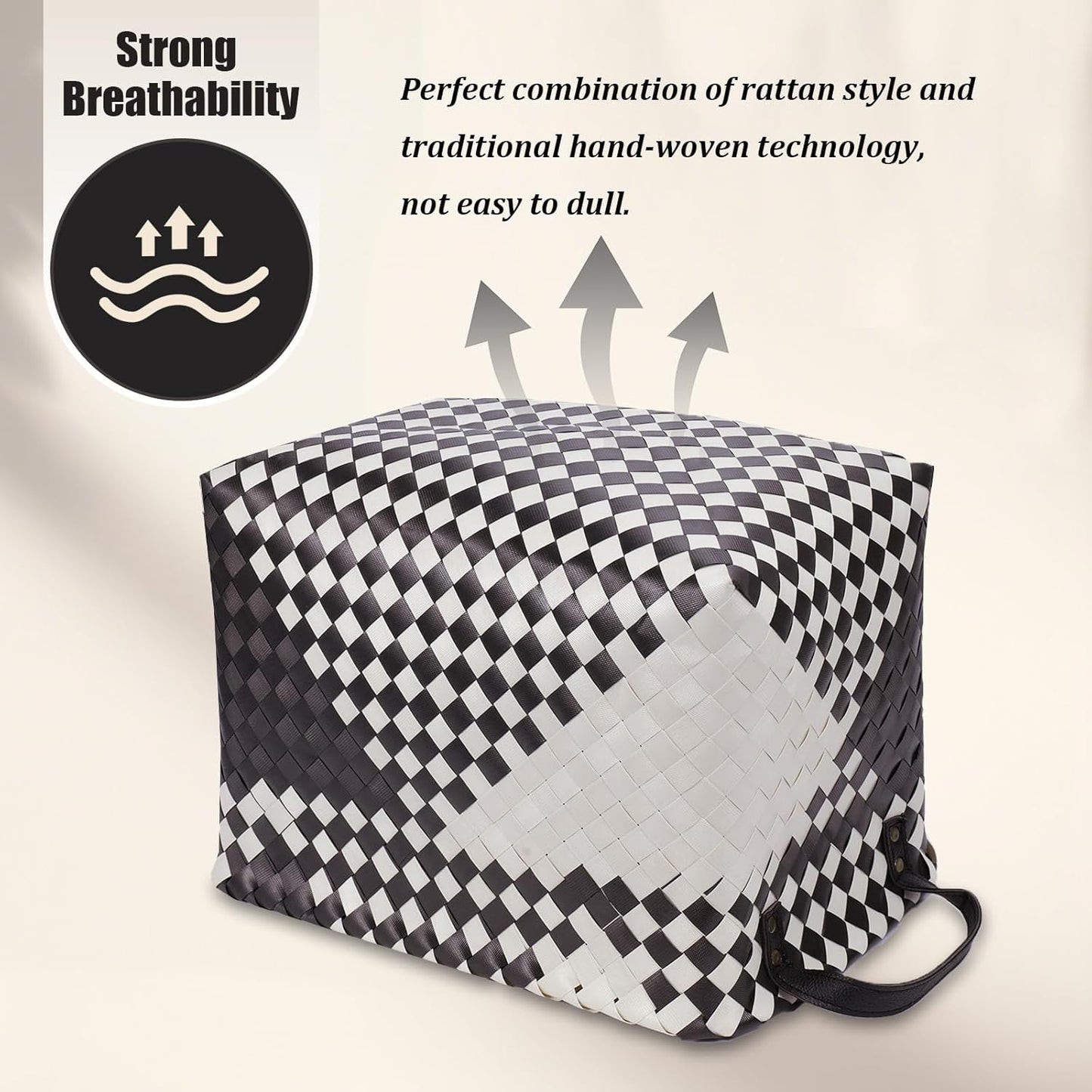 BROWNLILY Handwoven Clothes Basket Laundry Hampers Large Wicker Storage Baskets for Shelves Blankets Closet Storage Bins Car Bedroom Bathroom Organizers and Storage Bath (Pack of 4, Beige & Black)