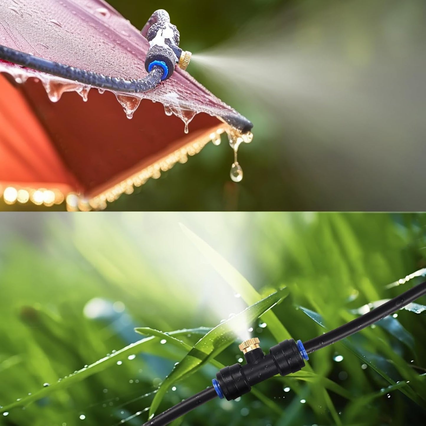 GOXAWEE Misting System, 75FT (23M) Misting Line + 28 Brass Mist Nozzles + Brass Adapter(3/4"), Misters for Outside Patio Cooling Outdoor Garden Greenhouse Trampoline for Waterpark