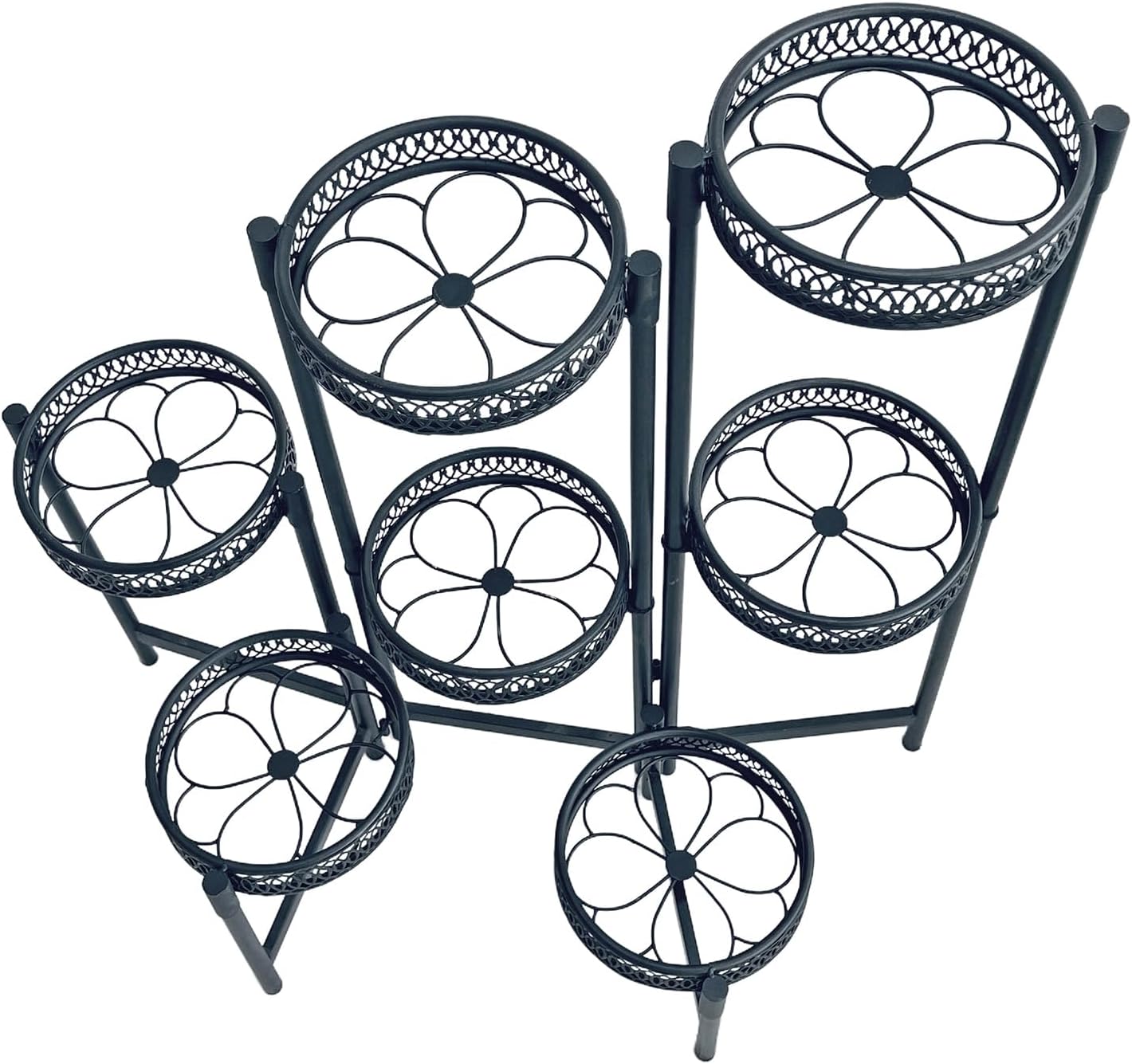 Plant Stand Indoor Outdoor, 7 Tier Large Plant Stand with 7.9-Inch Wide Drainage Tray, Tiered Corner Metal Iron Flower Display Holder Shelf, Folding Tall Rack for Patio Balcony Porch - BlackFlower