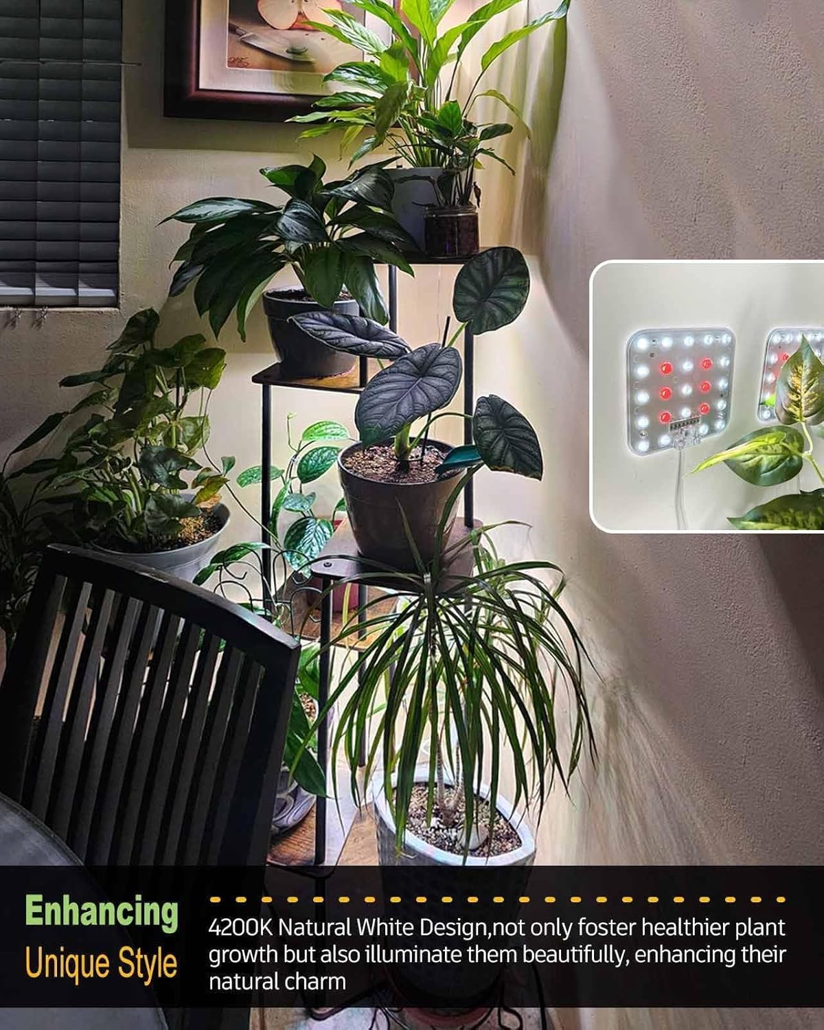 DOMMIA Grow Light,Full Spectrum Plant Light Panel with 6/12/16H Auto On/Off Timer, 4 Dimmable Levels, Suitable for Hydroponics, Seedlings, Succulents, Veg, Flowers & More(No Adapters)