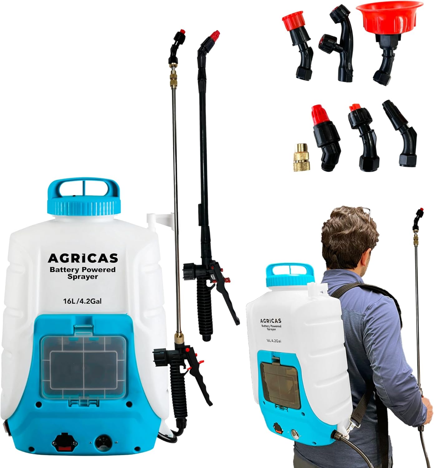 4.2 Gal Battery Powered Backpack Sprayer-Multifunctional Weed Sprayer for Lawn&Garden with Adjustable Nozzles and Shoulder Strap, High-Pressure Spray Hose for Weeding&Cleaning