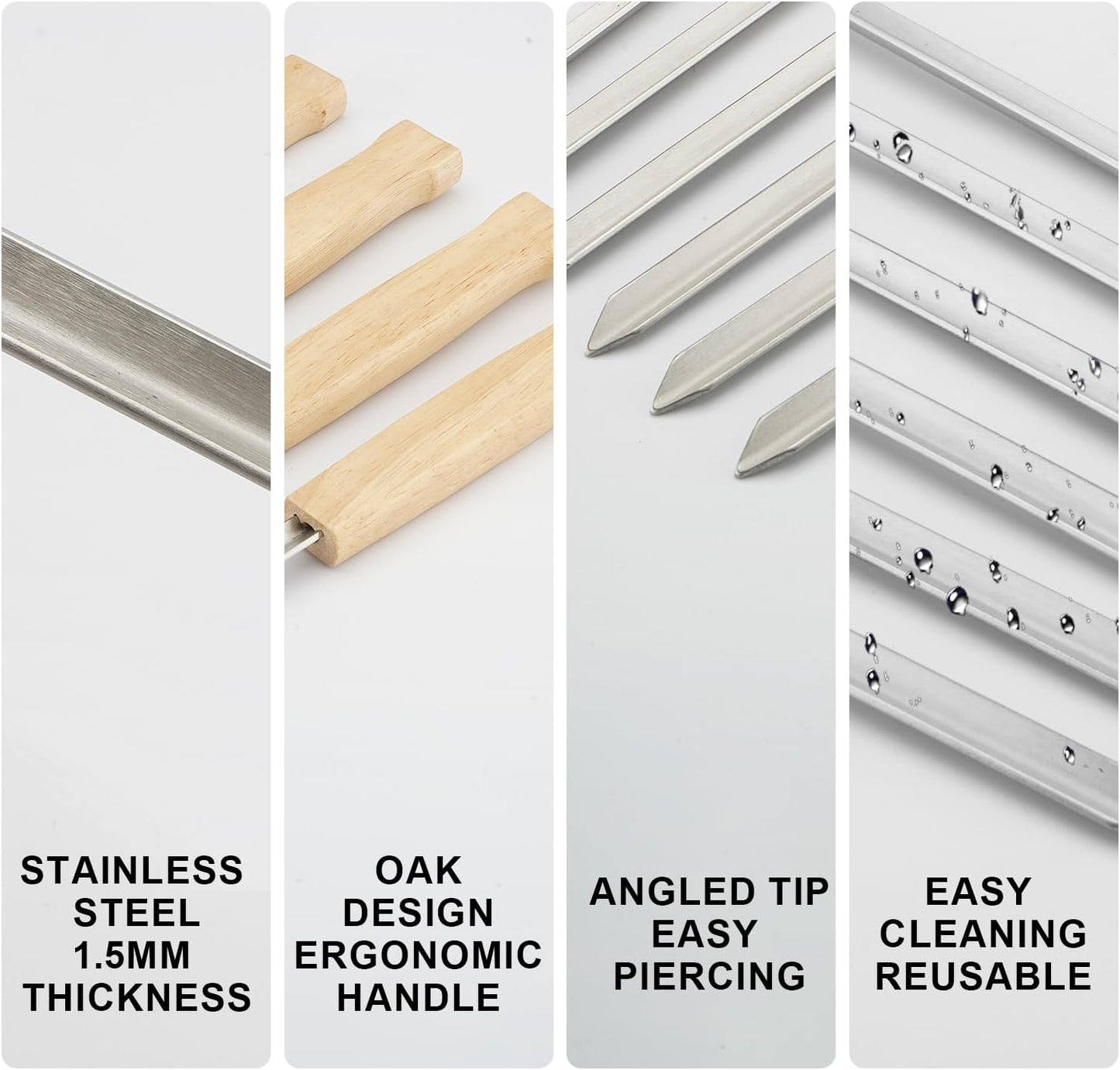 SHIKORI Kabob Skewers,BBQ Barbecue Skewers,Stainless Steel Sticks,24 Inch Heavy Duty Large Wide Reusable,with Nonslip Wooden-12 Pcs