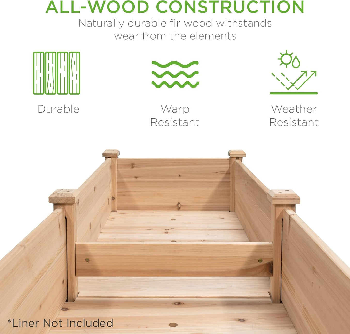 Best Choice Products 72x24x30in Raised Garden Bed, Elevated Wood Planter Box Stand for Backyard, Patio, Balcony w/Divider Panel, 6 Legs, 300lb Capacity - Natural