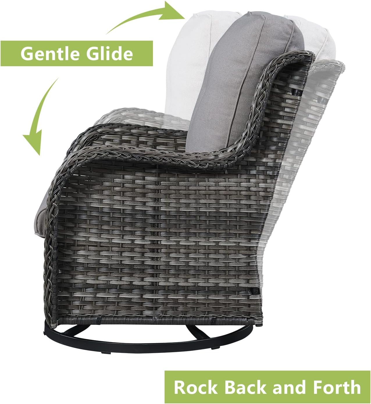 Outdoor Patio Swivel Rocker Chairs - Single Wicker Rattan Patio Swivel Rocking Chair with High Back,Deep Seating and Comfort Cushions for Deck Porch Garden,Mixed Grey/Grey