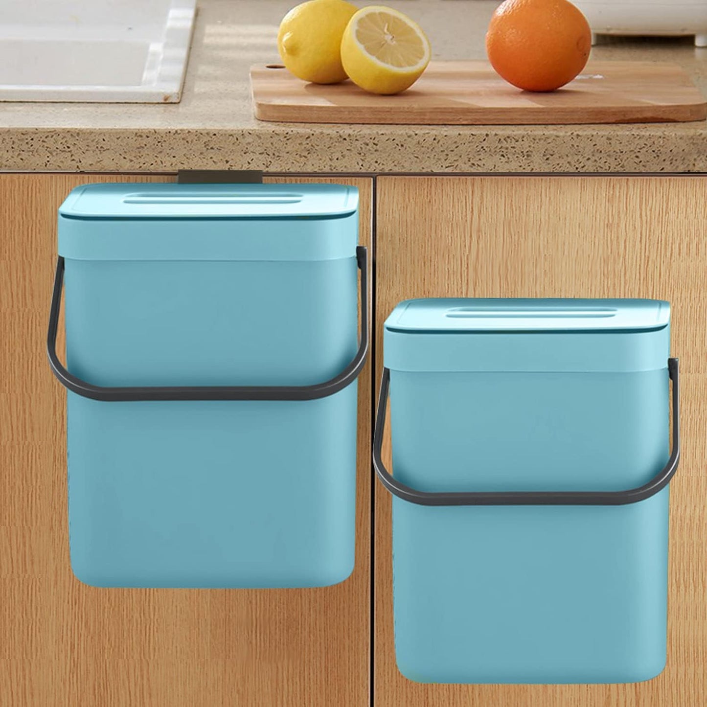 LALASTAR Small Trash Can with Lid, Compost Bin Indoor Kitchen Sealed Under Sink for Kitchen, Food Waste Bin for Countertop, Mountable Garbage Can for Bathroom, RV, 5L/1.3 Gal, Blue