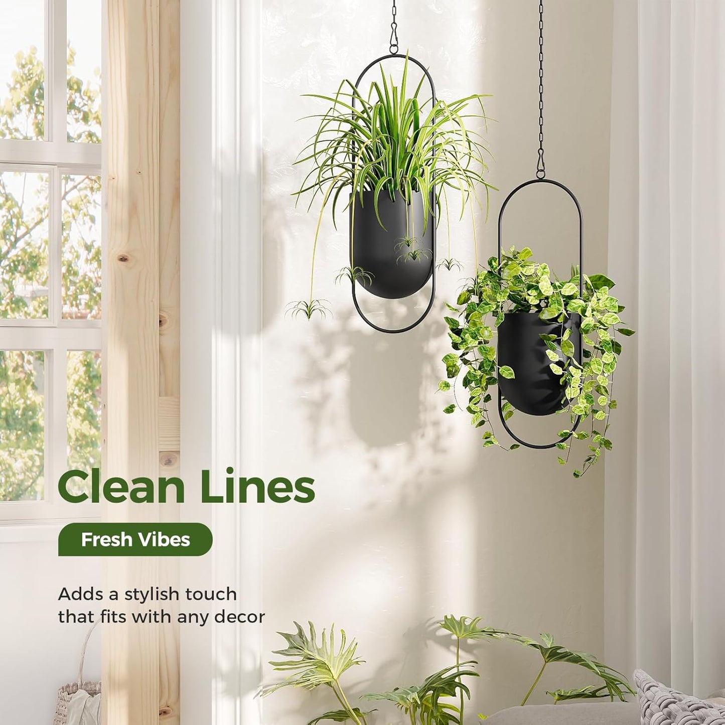 Bamworld Hanging Planters for Indoor Outdoor Plants Metal Hanging Pots for Plants 5.5 Inch Hanging Baskets Window Plant Hanger Ceiling Hanging Flower Pots with Chain for Wall Decor Garden(Black)