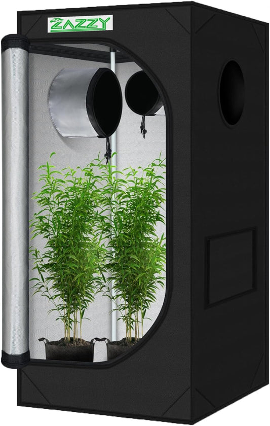zazzy 2x2 Grow Tent 24"x24"x48"600D Mylar Hydroponic Indoor Plant Grow Tents with Observation Window, Tool Bag and Removable Waterproof Floor Tray for Plants