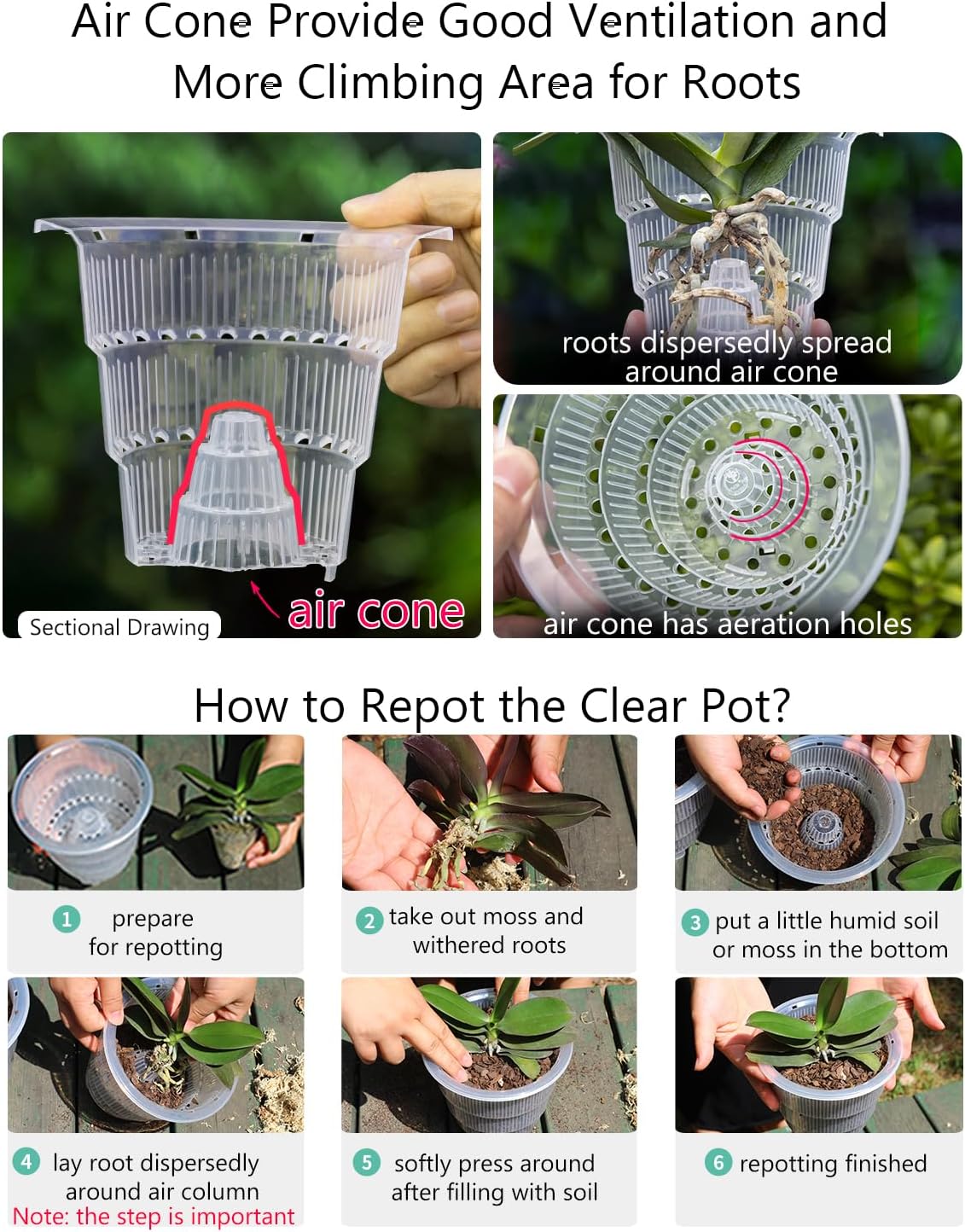 4 inch Orchid Pots with Holes, Set of 2, Double Layer Plastic Imitate Ceramic Planters for Good Air Circulation