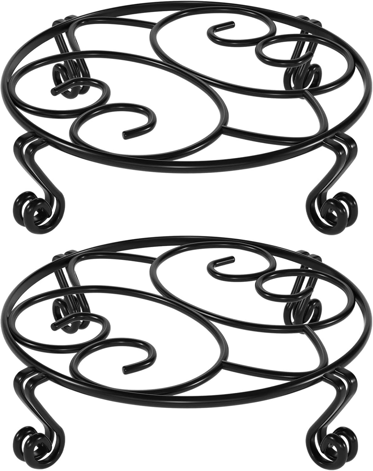 Yimobra 2 Pack Plant Stand for Flower Pot Heavy Duty Potted Holder Indoor Outdoor Metal Rustproof Iron Garden Container Round Supports Rack for Planter (10.2 Inches, Black)