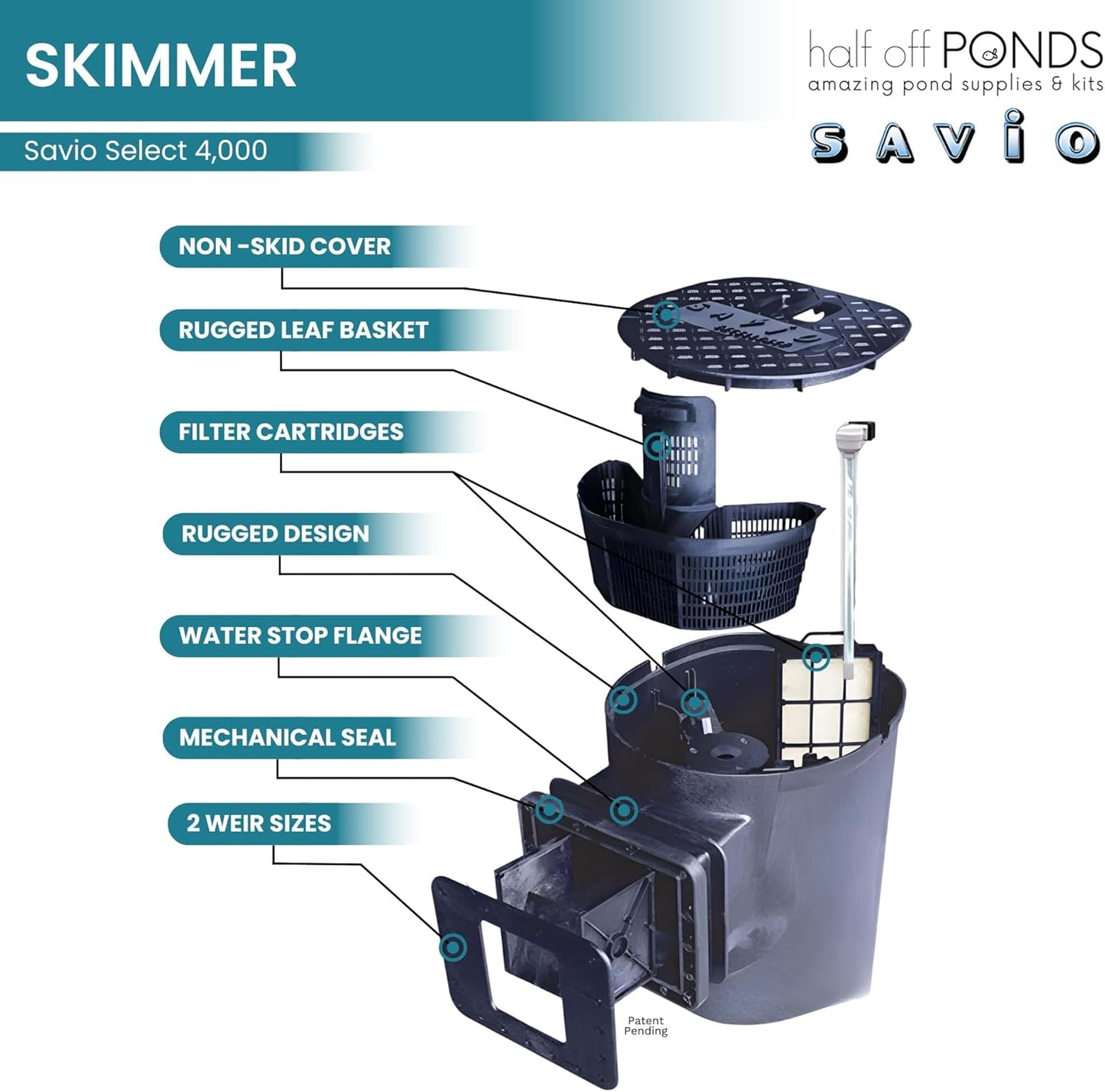 HALF OFF PONDS Savio Select 4,000 GPH Submersible Pump Pond Kit with 15' x 15' PVC Plastic Pond Liner, UV Clarifier for Water Garden & Koi Pond