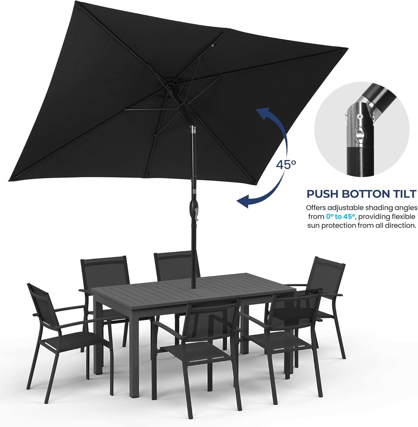 SUNVIVI OUTDOOR Patio Umbrella, 6.5' x 10' Rectangular Patio Umbrella, Metal Pole Square Outdoor Umbrella with Crank and Push Button Tilt, 6 Steel Ribs, Polyester Canopy