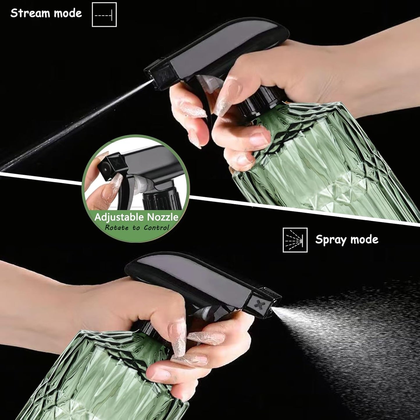 Empty Glass Spray Bottles, 15oz Refillable Water Bottle Spray, Plastic Top Pump, Reusable Adjustable Mist Sprayer Squirt, Handheld Bottles Containers Refillable for Hair, Cleaning, Gardening, Plants