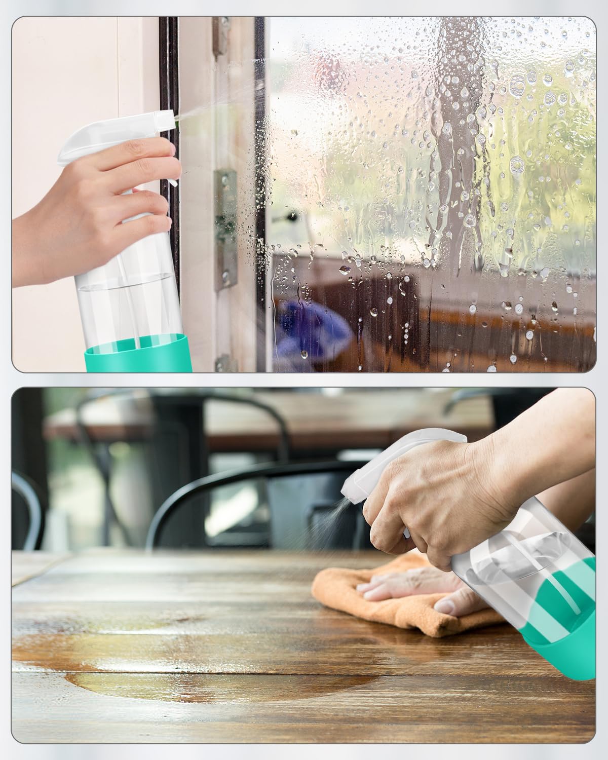 Glass Spray Bottles with Silicone Sleeve Protection, Empty 16OZ Reusable Spray Bottles, Refillable Containers with Spray Nozzles for Cleaning Solutions, Plants and Essential Oils 1 Pack Green