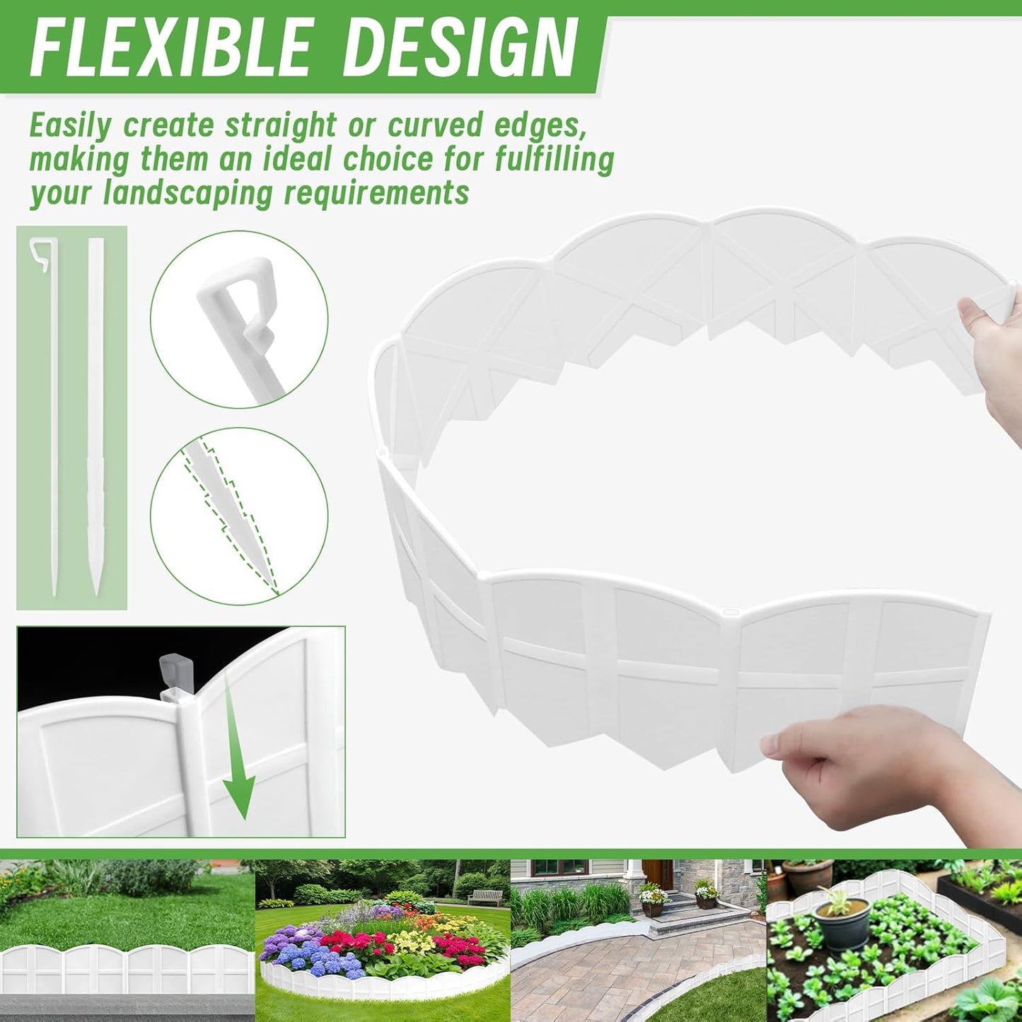 20Pcs Garden Edging Border Landscape Edging Lawn Garden Fence Decorative Landscape Border 20Ft Length Landscaping with 20 Pcs Stakes for Lawn Flower Bed Yard White