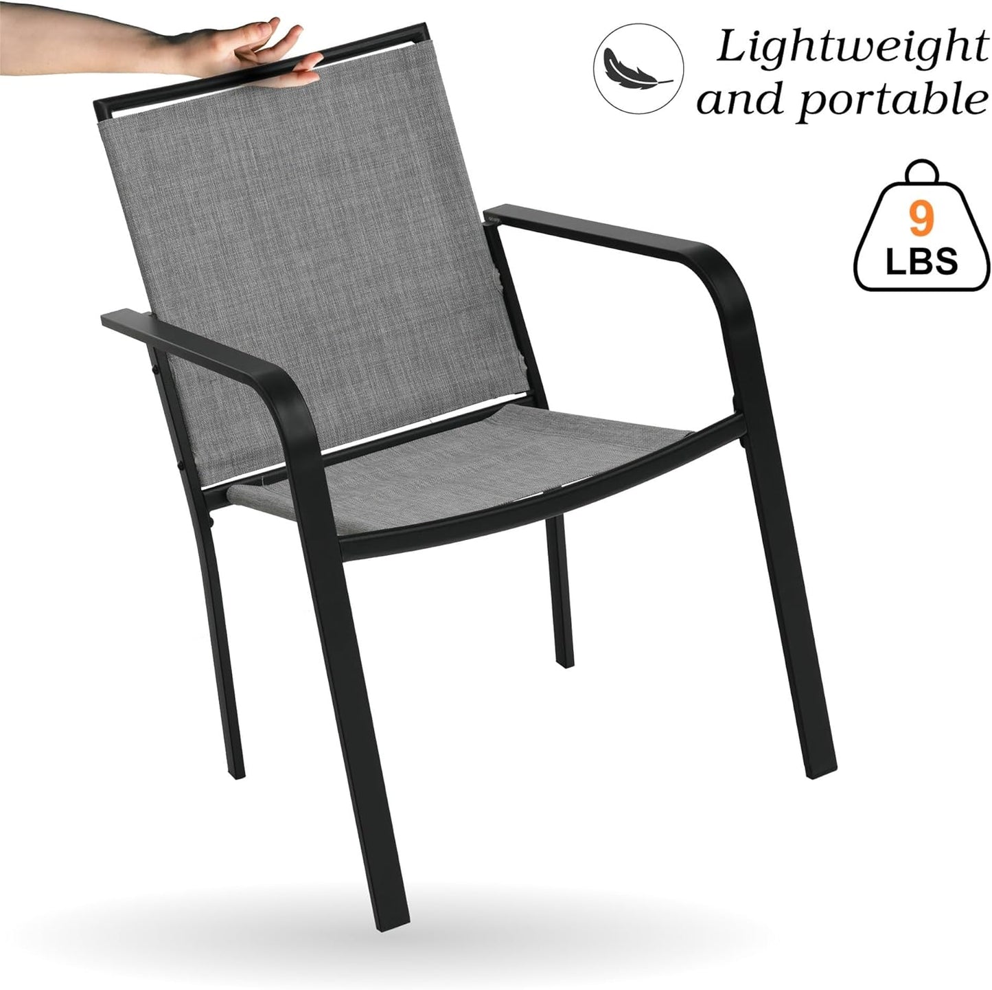 7-Piece Outdoor Patio Dining Set, 6 Stackable Patio Chairs & Rectangular Dining Table with All Weather Frame Furniture Set - Gray