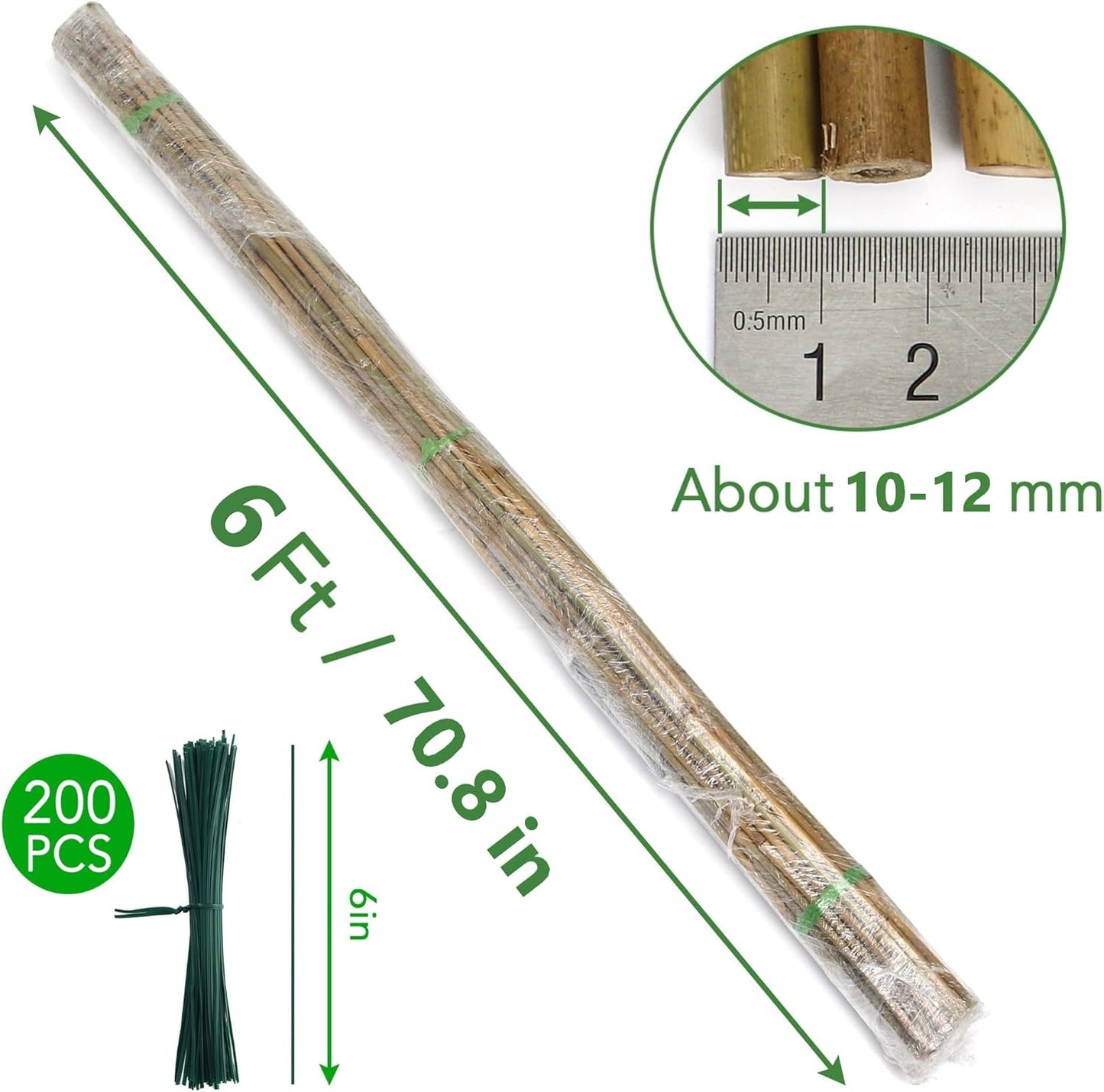 SWANGSA 40 Pack Bamboo Stakes for Plant 6 Feet,Bamboo Sticks Garden Plant Support Stakes Poles with 200pcs Twist Ties for Tomatoes, Beans, Flowers, Trees, Indoor and Outdoor Climbing Plants