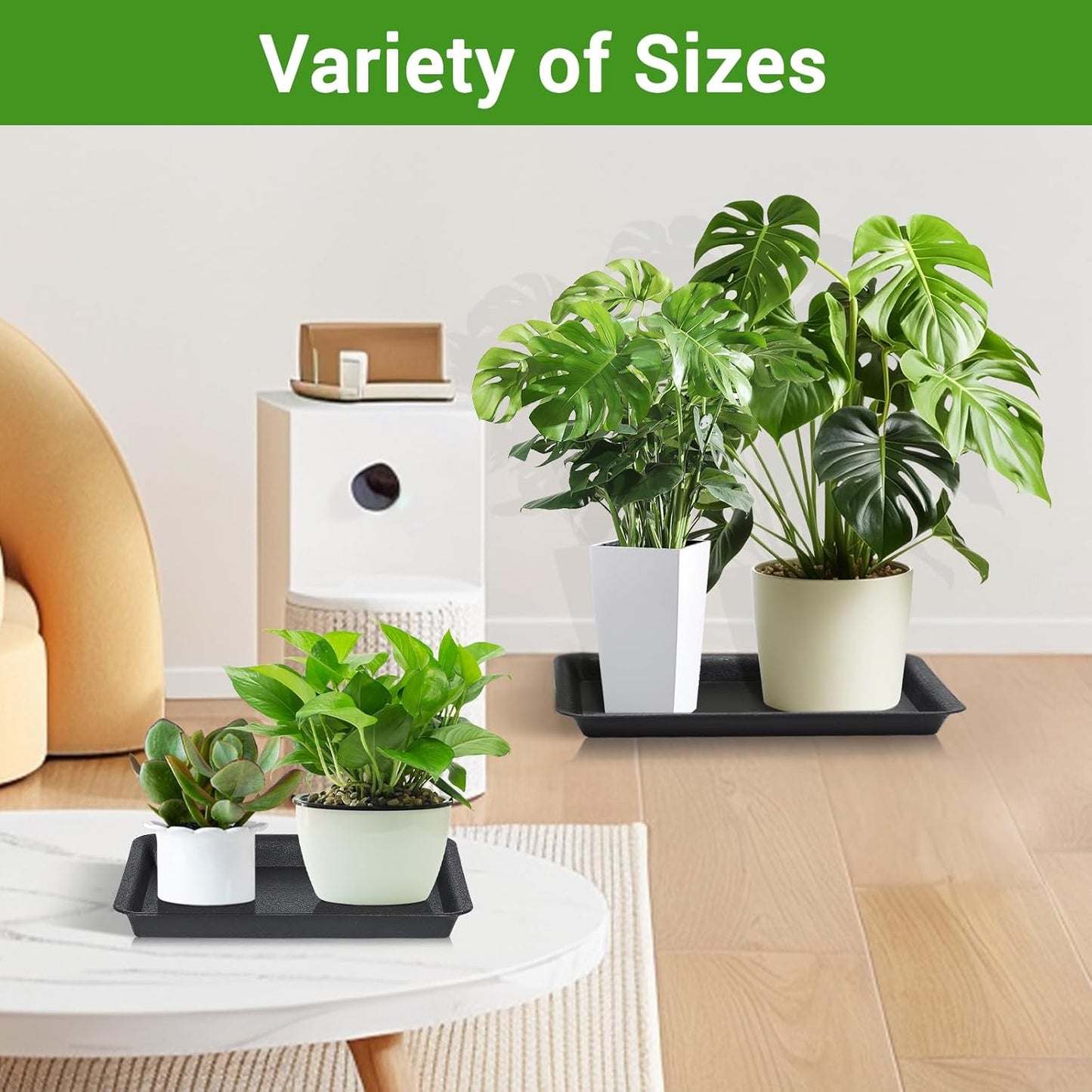 GREANER 11 Inch Rectangular Plant Tray, 6 Packs Pant Pot Trays, Indoor Plant Trays for Pots, Plant Drip Tray Outdoors, Heavy Duty Square Boot Tray for Window Sills and Window Shelf