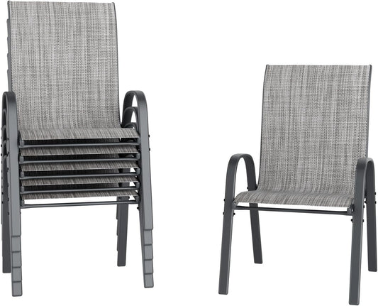 UDPATIO Patio Chairs Set of 6, Stackable Outdoor Dining Chairs with High Back, Breathable Textilene Fabric Outdoor Chair All Weather, 350LBS Capacity for Garden, Backyard (Light Grey)