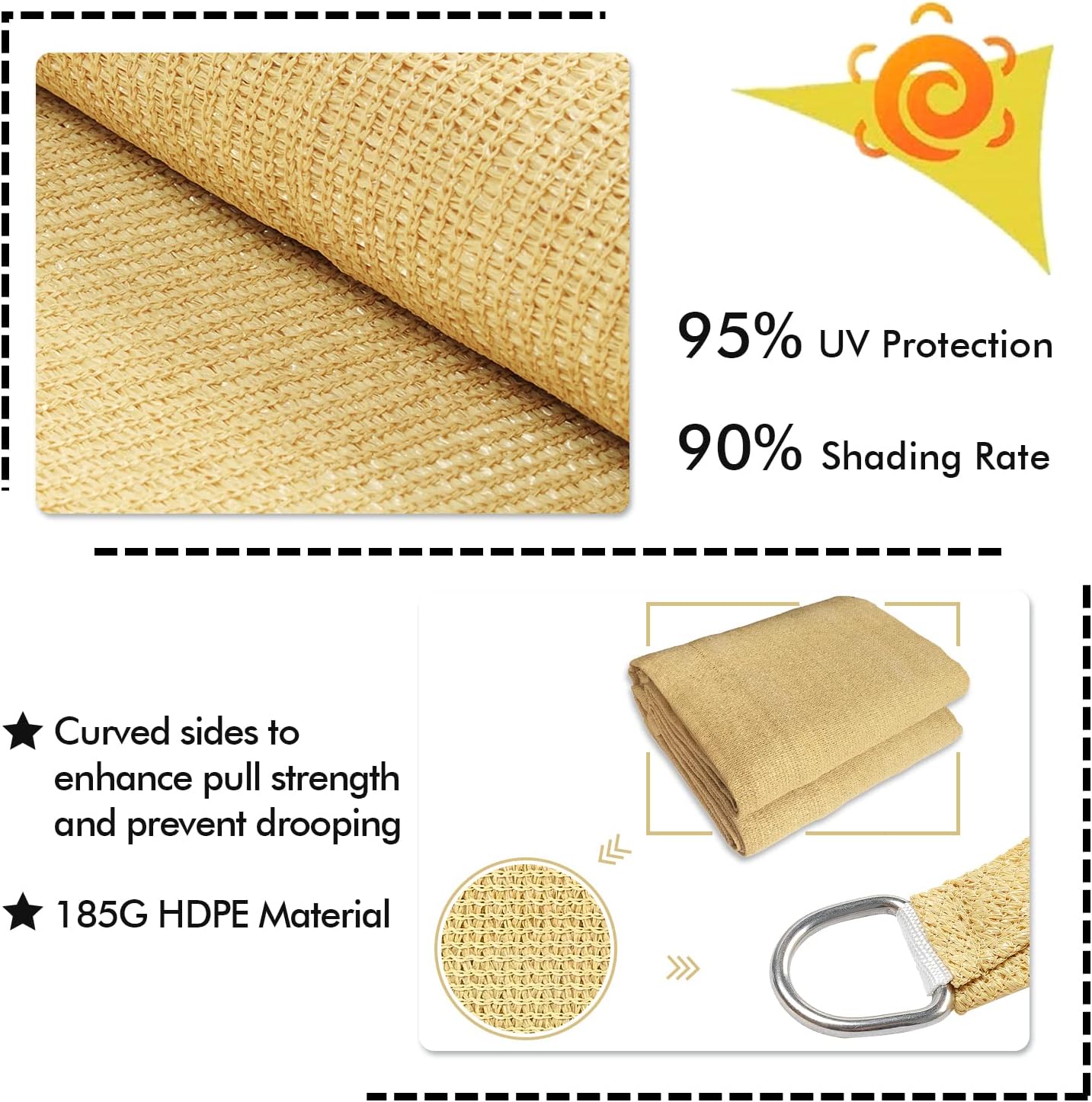 KANAGAWA 7'X8' Sand Custom Size Sun Shade Sail Rectangle UV Block Canopy Cover for Patio Backyard Lawn Garden Outdoor (Customized Available)