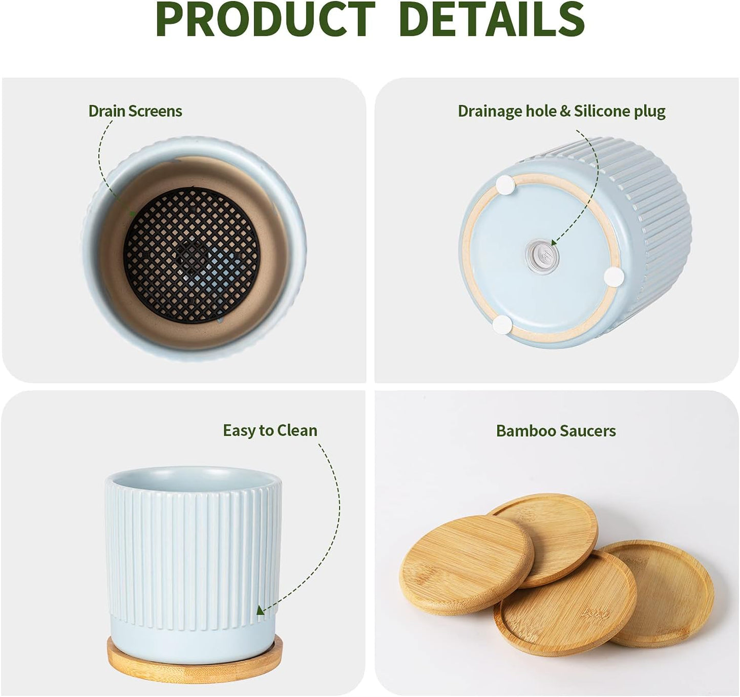 AOMRYOM 4.25 Inch Ceramic Plant Pots with Drainage Holes and Trays, Small Flower Planters Home Decor for Indoor Plants, Succulents, Cactus, Herbs, Multi-Color Stripe, 4 Packs (Plant Not Included)