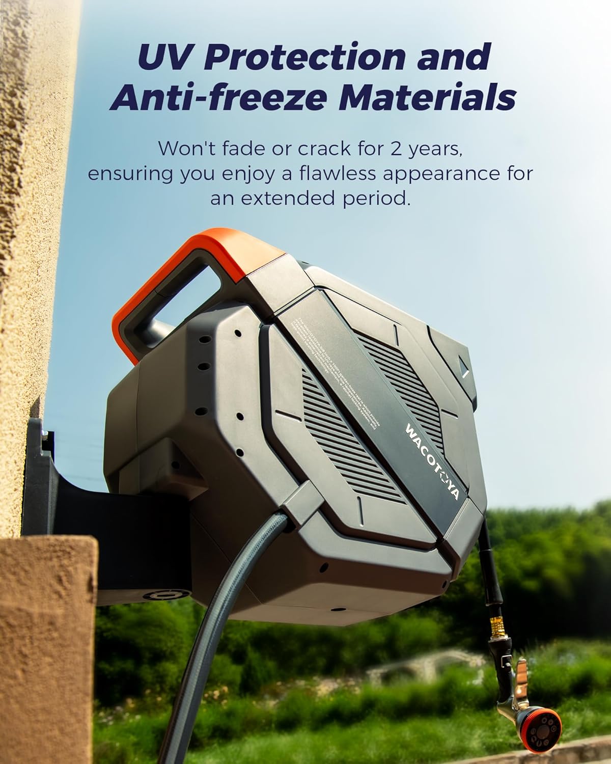 Retractable Garden Hose Reel 5/8 in x 100 ft Professional Metal Bracket & 9-Pattern Metal Nozzle UV Resistant Brass Fitting Heavy Duty Wall Mount Any Length Lock Slow Retraction 180° Swivel