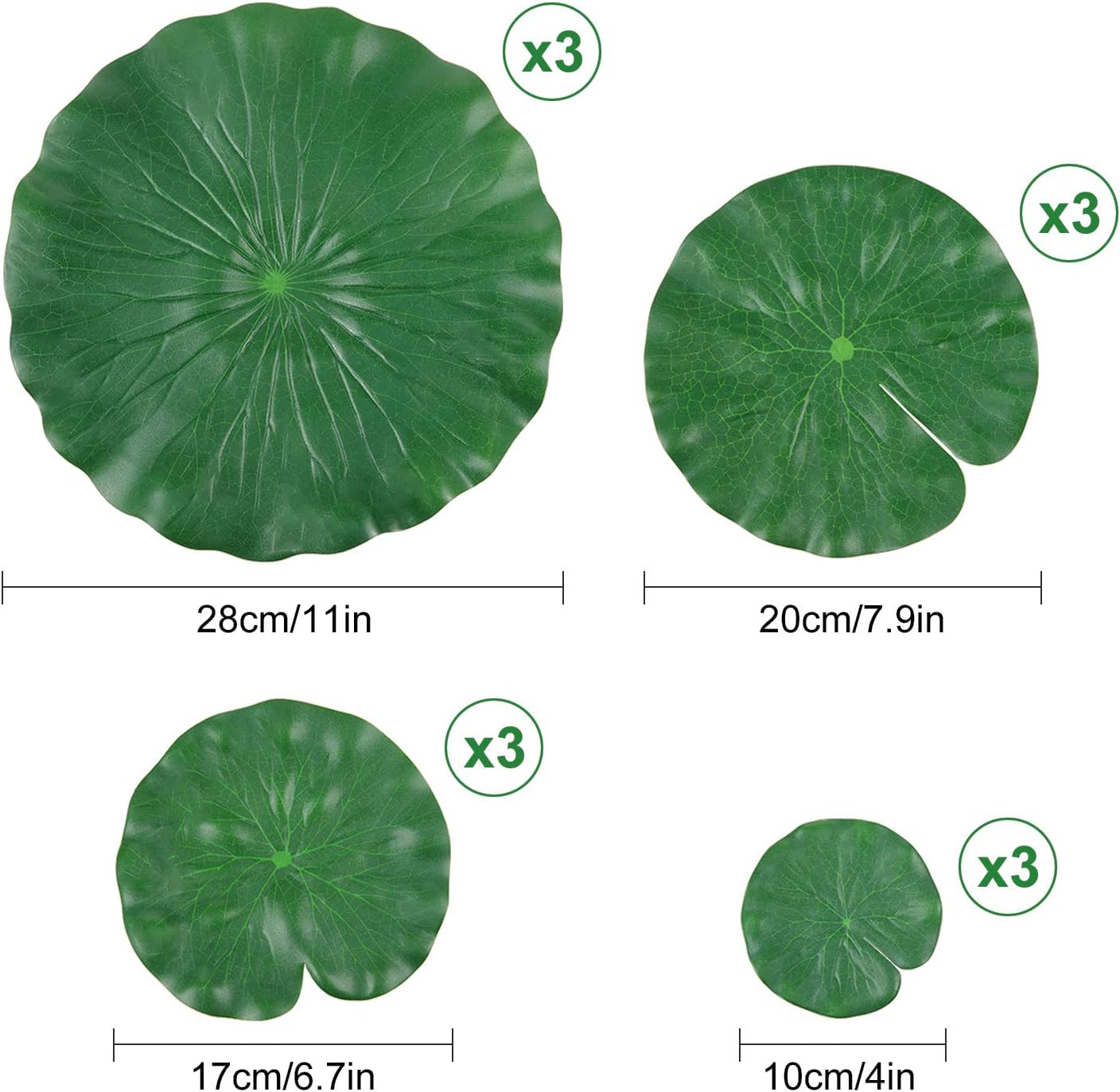 WILLBOND 12 Pieces 4 Kinds Artificial Lotus Leaves Floating Foam Ornament Lily Pads Foliage Pond Decor Water Lily Leaves for Patio Koi Fish Pond Pool Aquarium Decoration