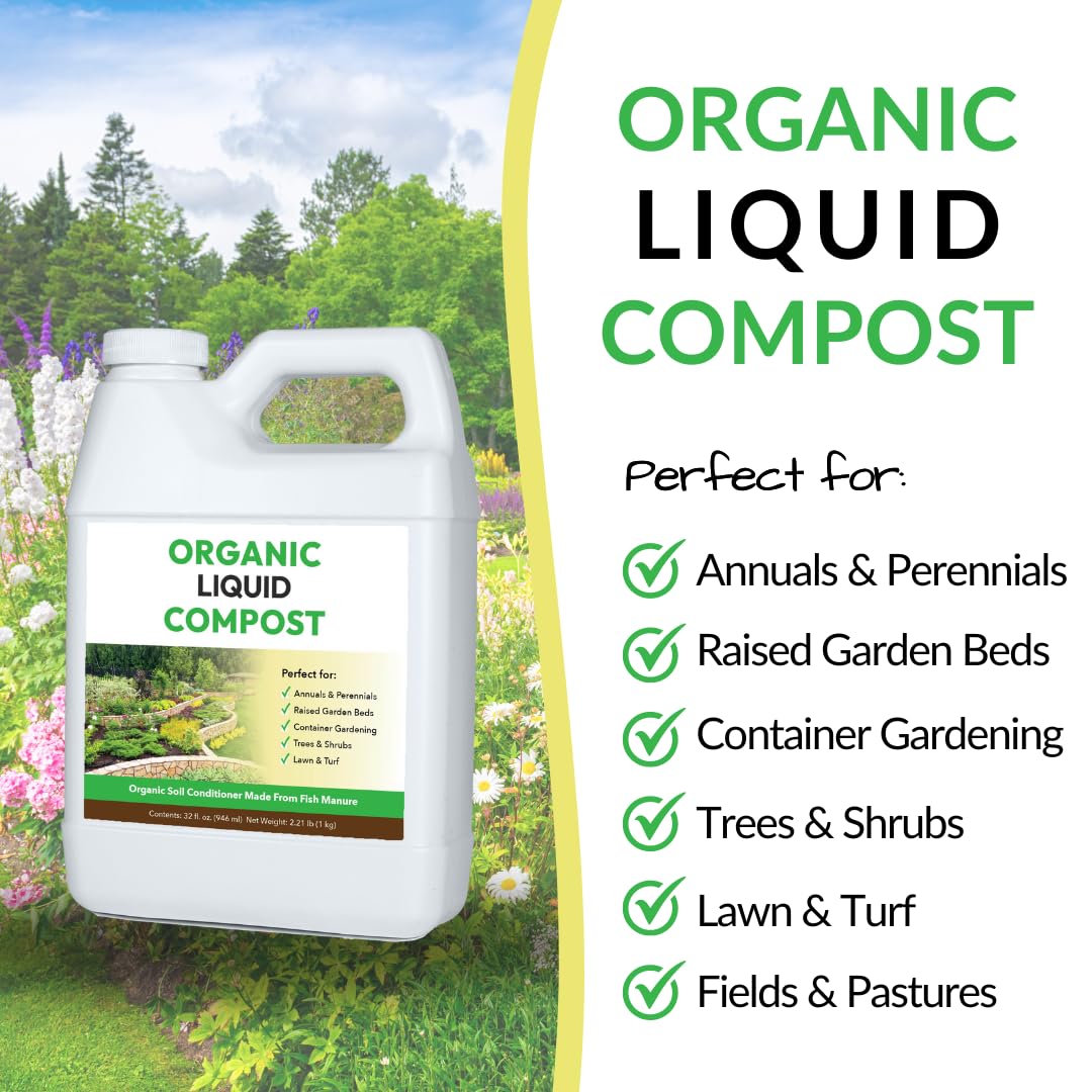 Organic Liquid Compost: Fast-Acting Alternative to Messy and Smelly Composting | Compost Tea Concentrate Perfect for Brewing Compost Teas (1 Gallon, Treats Up to 20,000 Sq.Feet)