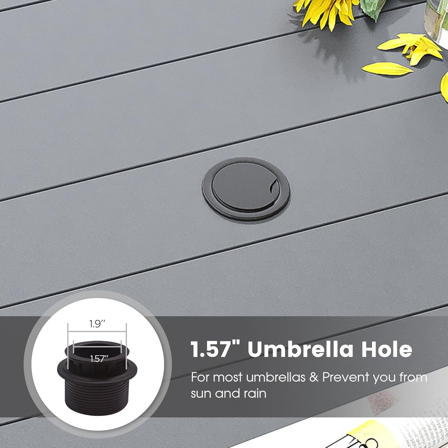 DIFY Patio Round Dining Table, 53" All Weather Round Outdoor Table with 1.57" Umbrella Hole for 8 Person, Perfect for Yard, Balcony and Lawn, Grey