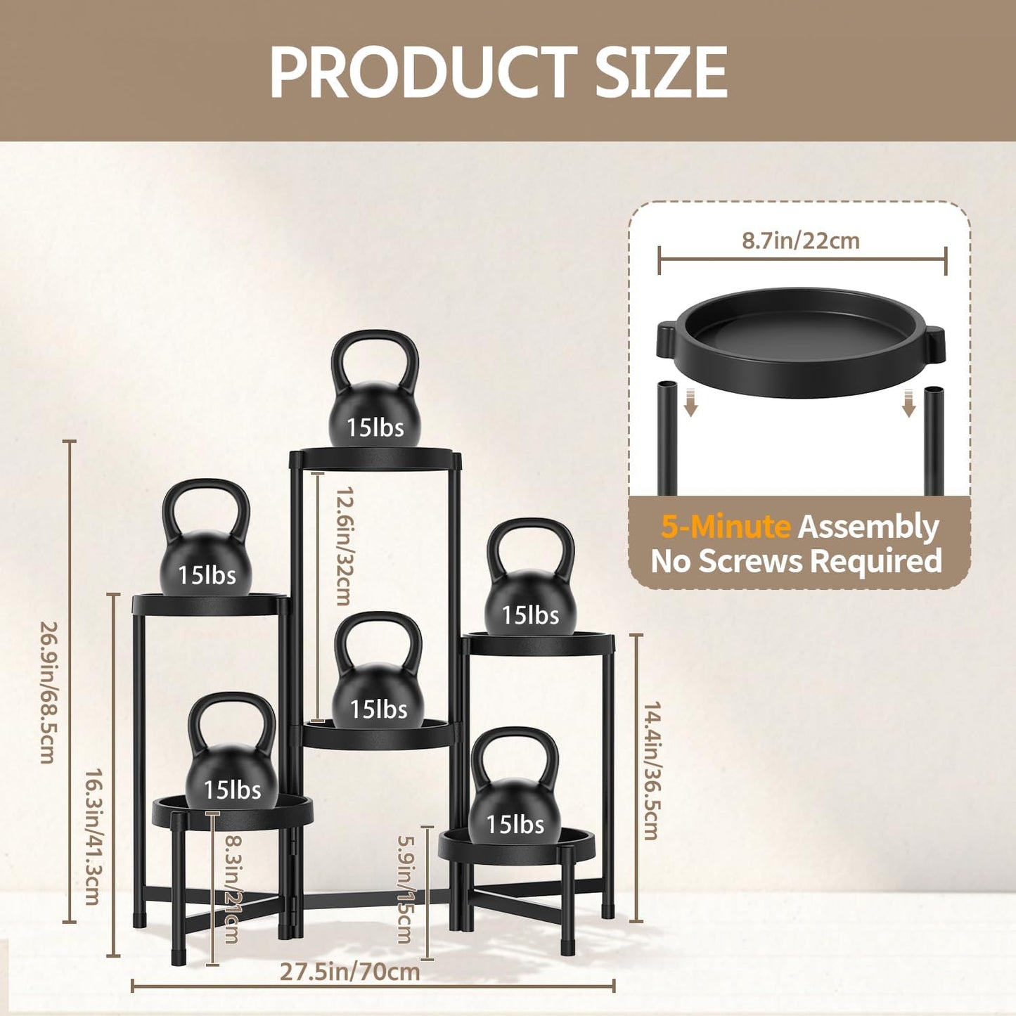 LASZOLA 6 Tiered Folding Plant Stand Indoor for Multiple Large Planter, Tall Heavy Duty Adjustable Rack with Rust Proof Plastic Shelving, Sturdy Vertical Tree Organizer for Narrow Inside Floor, Black