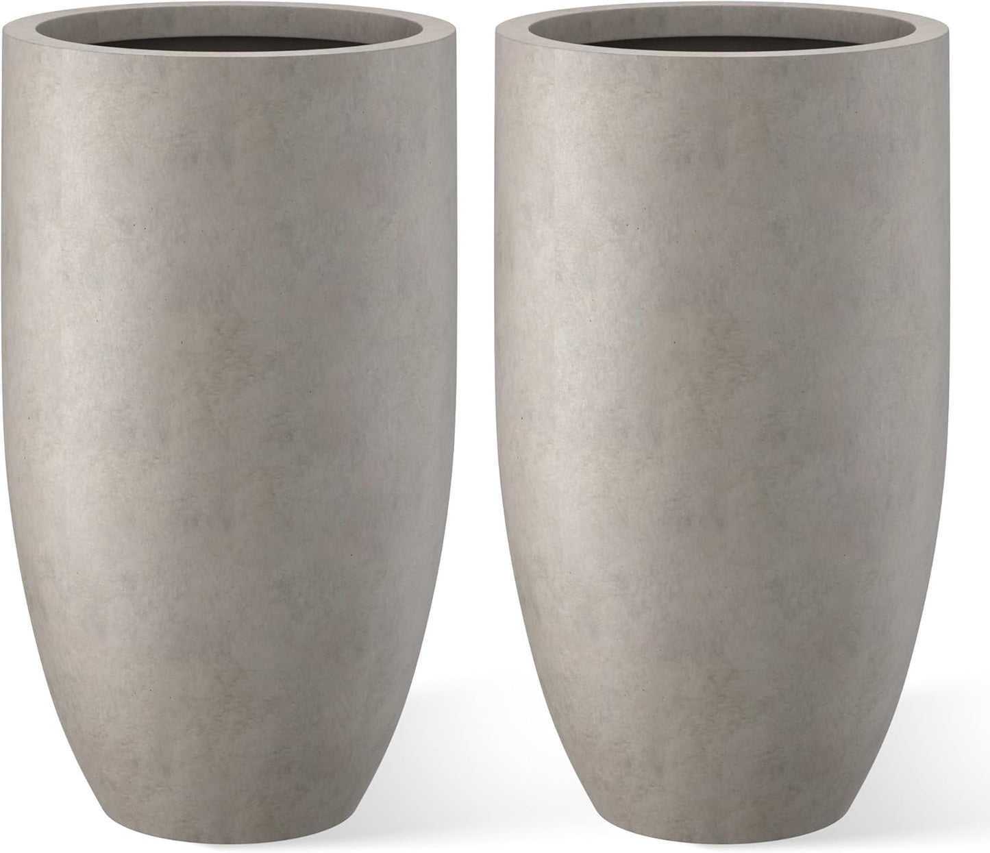 Kante 24 Inch Tall Round Concrete Planter, 2 Pack Large Indoor Outdoor Plant Pots with Drainage Hole and Rubber Plug, Modern Decorative Garden Pots for Home Patio Porch, Weathered Concrete