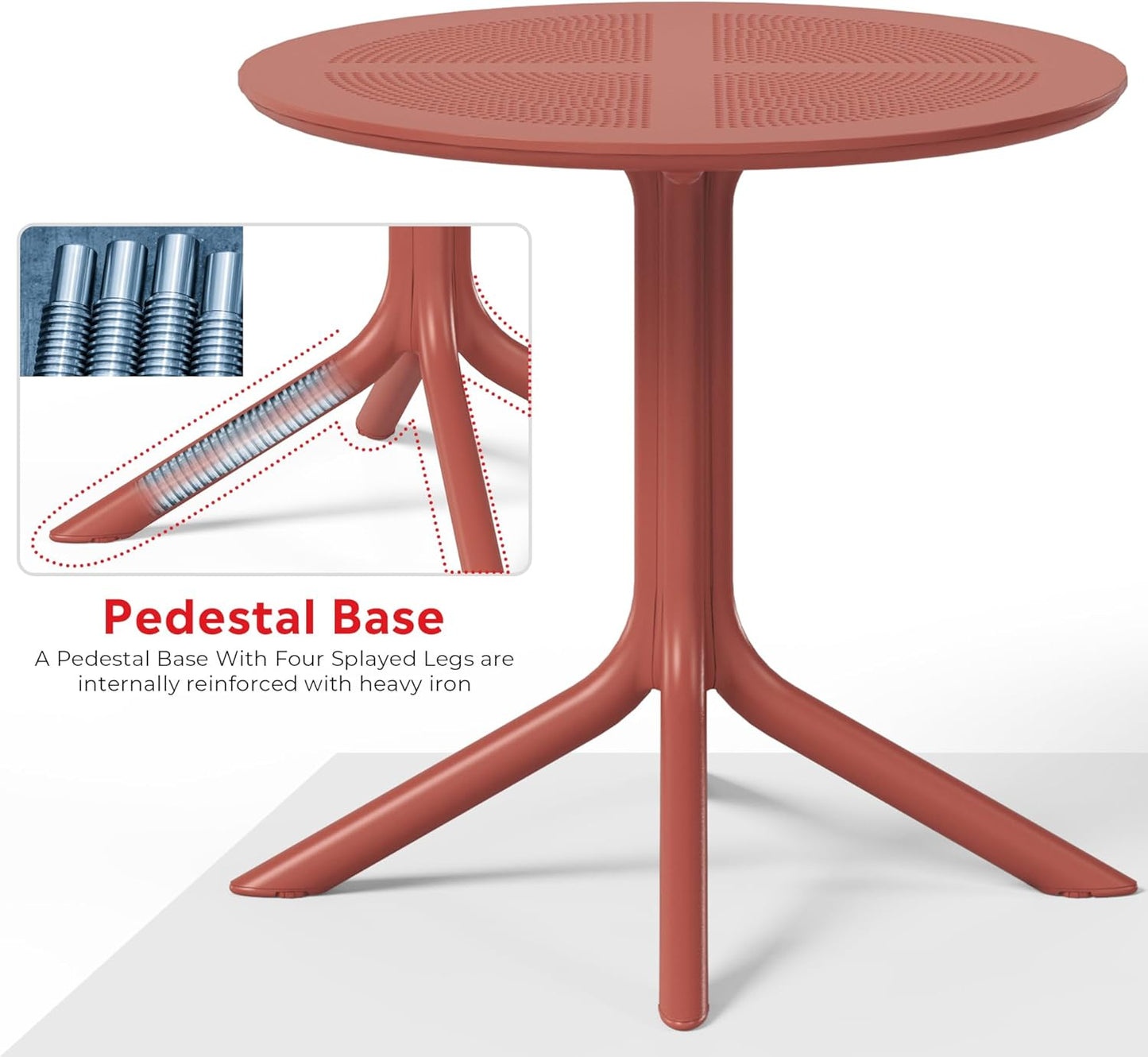 Dining Table Set for 4, HDPE Patio Round Dining Table and Stackable Chair, Kitchen & Dining Room Sets All Weather for Backyard Porch Poolside, Red