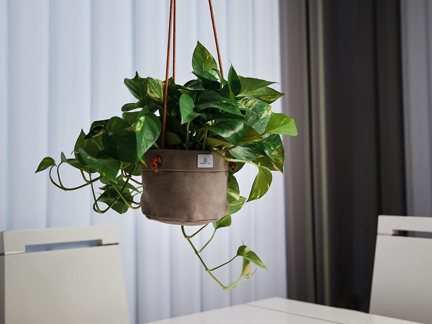 Large Waxed Canvas Handmade Hanging Planter for Indoor/Outdoor Plants, Hanging Basket Plant Holder Stone Gray with Hook