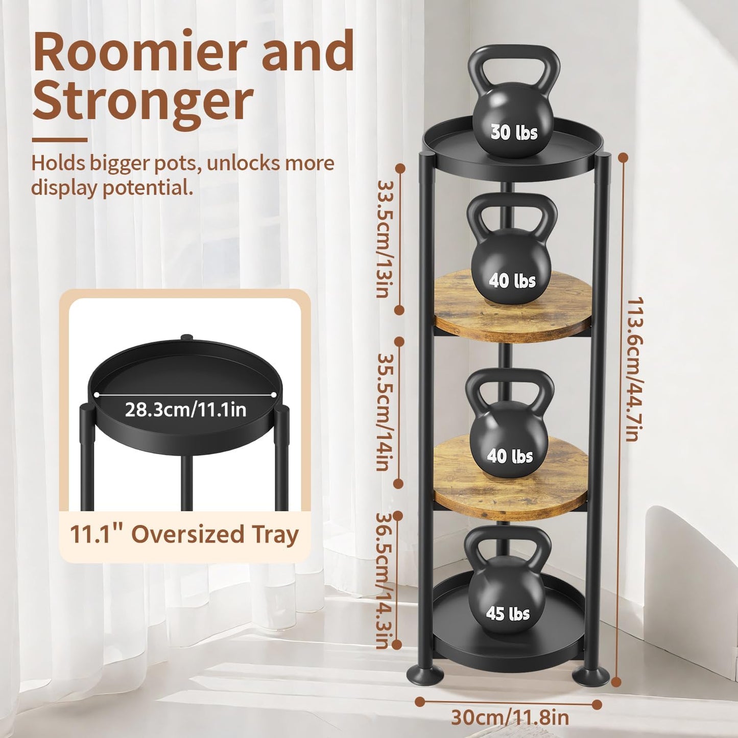 LASZOLA 4 Tier Black Plant Stand Indoor for Large Tall Heavy Duty Flower Planter, Metal Vertical Multi Level Rack for Narrow Floor Corner, Sturdy Round Holder Organizer, Modern, Mid Century, Farmhouse