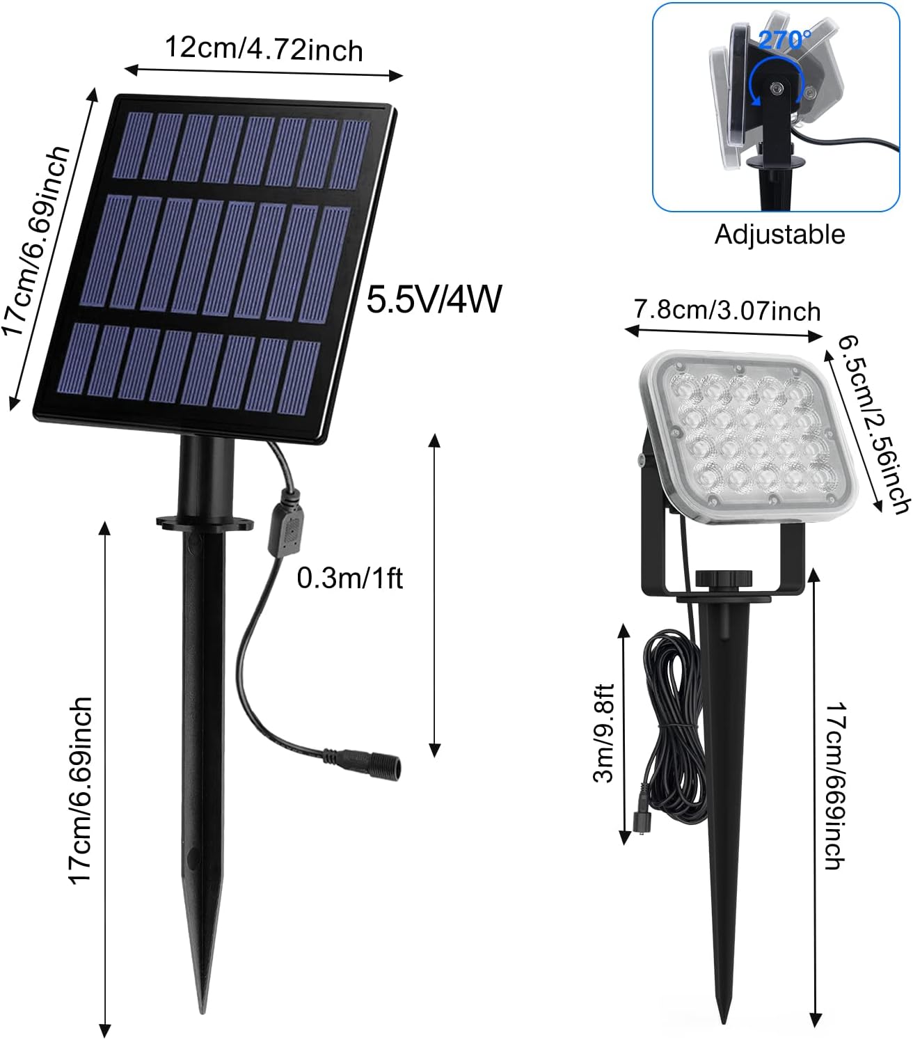 T-SUN Solar Spotlights Outdoor, 4 in 1 Color Changing Landscape Spot Lights Auto ON/Off RGB Garden Pond Lights for Yard, Pathway, Driveway, Pool Area