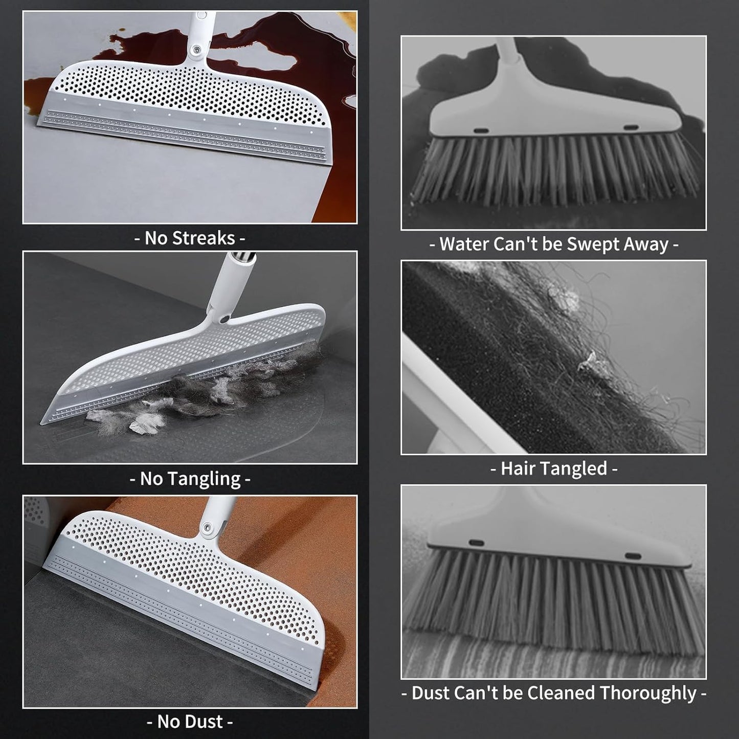 Rubber Squeegee Broom for Floor, 51.77'' Long Handle Multifunction Scraping Silicone Floor Sweeper, Pet Hair Remover Magic Broom for Carpets, Windows, Mirrors, Rugs, Hardwood, Tile Cleaning