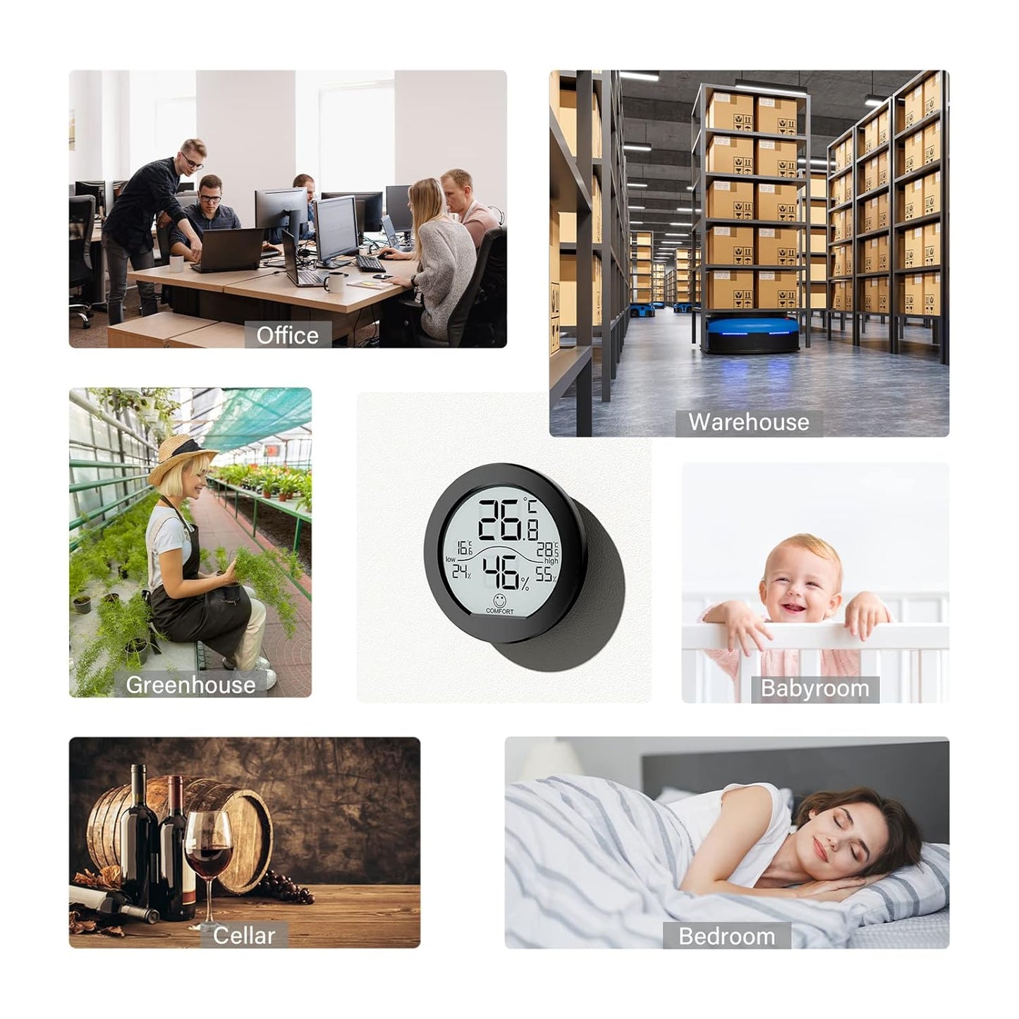 SECRUI Hygrometer Thermometer for Room Temperature Humidity Meter Indoor Thermometer Accuracy Calibration LCD Temperature Sensor with Maximum and Minimum Records, TH1,Black