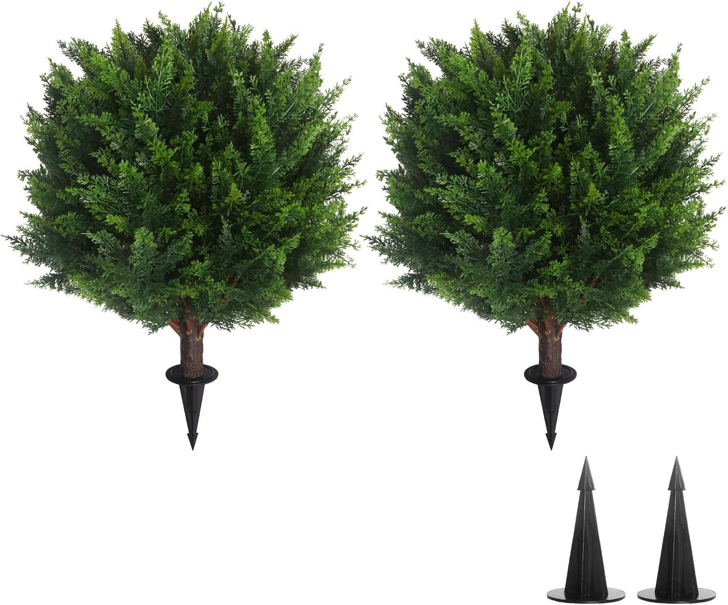 22''T Artificial Cedar Topiary Ball Tree 2 Pack, Outdoors Artificial Shrubs Faux Plants Uv Rated Perfect for Outdoor, Indoor - Easy to Install.