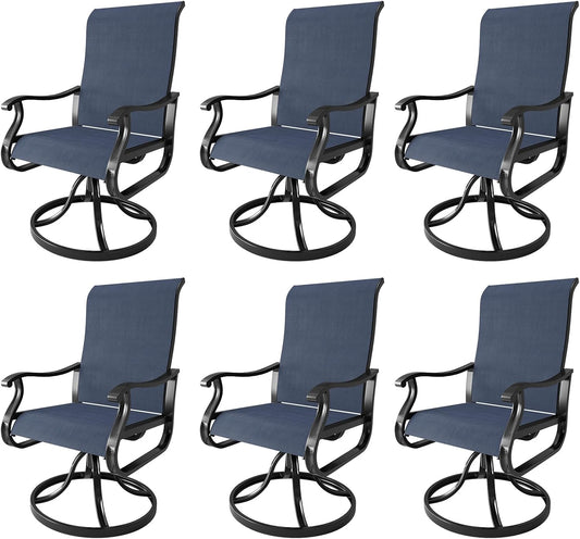 Amopatio Patio Swivel Chairs Set of 6, Outdoor Swivel Rocker Dining Chairs with All Weather Textilene High Back & Metal Frame, for Backyard Deck Lawn Garden, Navy Blue