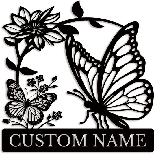 Custom Butterfly Metal Sign,Personalized Butterfly House Number Signs,Personalized Gardener Name Sign,Garden Patio Wall Decor (Style-5)
