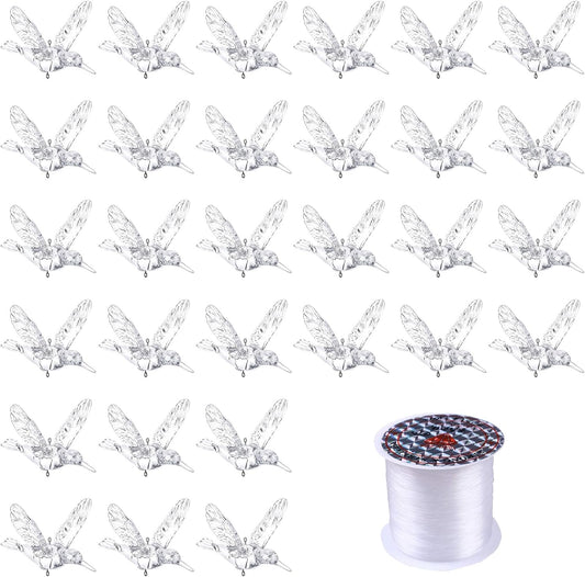 NUPTIO Crystal Ceiling Hanging Ornaments: 30 Pcs Acrylic Flying Birds for Wedding Party Window Garden Bedroom Outdoor Birthday - Christmas Tree Decorations with Transparent Line