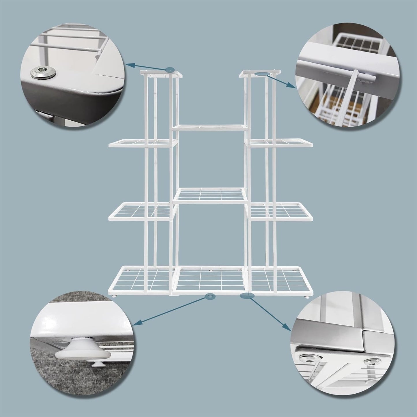 4 Tier 11 Potted Metal Large Plant Stand for Indoor Outdoor Flower Pot Display Planter Shelf, White