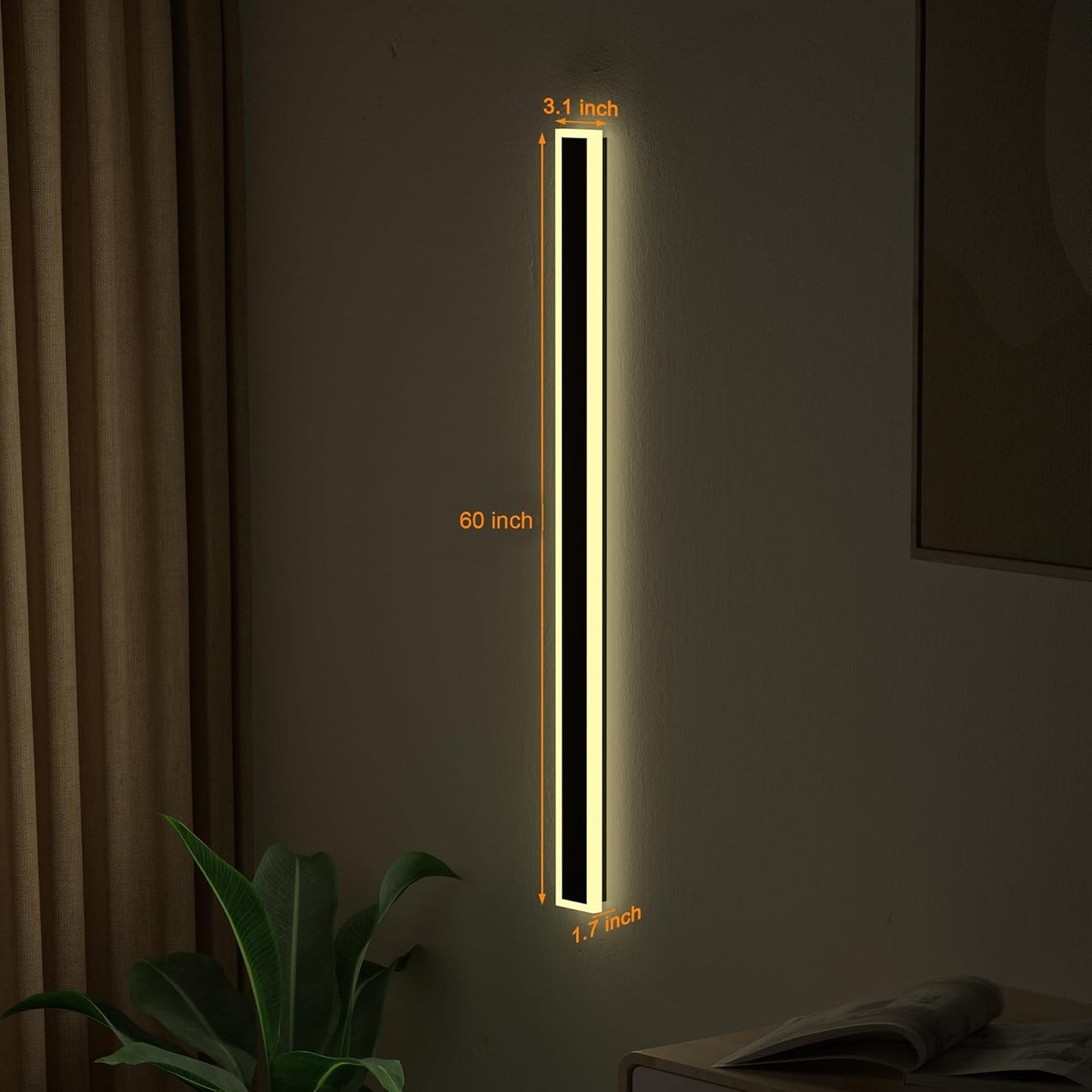 Modern Outdoor Wall Lights, 2 Pack Long Wall Sconce, Lighting Fixtures Long Wall Light 24w Waterproof Ip65 Black Exterior Sconce Led Linear Light for Garage, Patio (2packWarmcolor, 31.5inch)