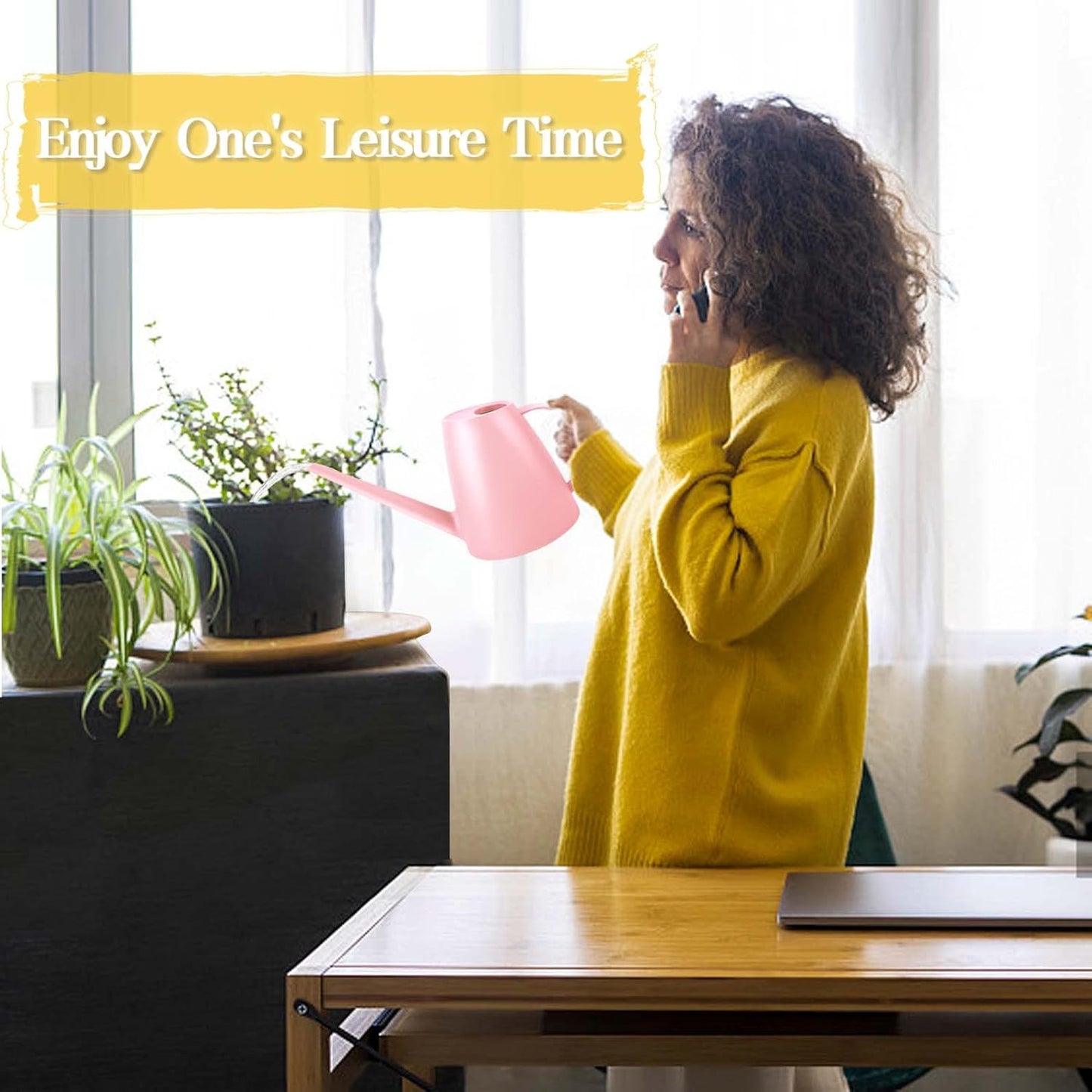 Watering Can for Indoor Plants, Small Watering Cans for House Plant Garden Flower, Long Spout Water Can for Outdoor Watering Plants 1. 8L 1/2 Gallon (Pink)