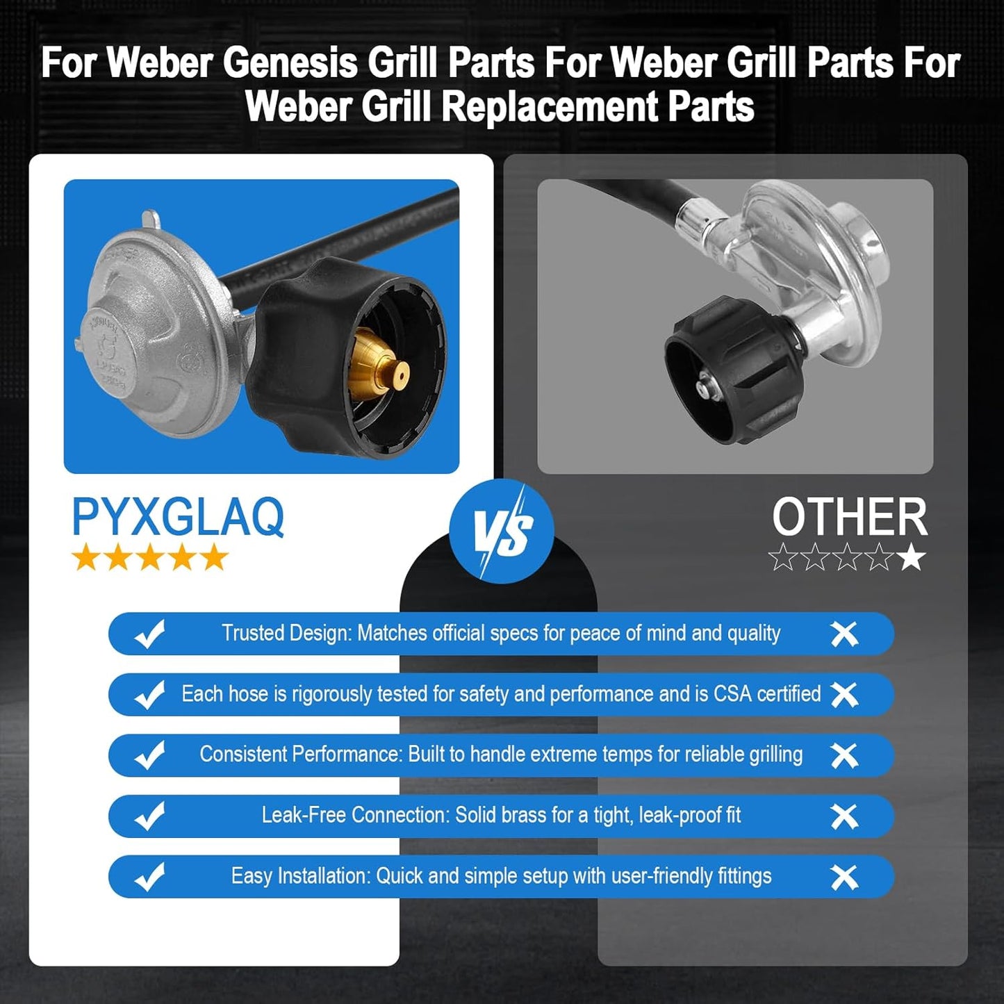 Upgraded for Weber Hose and Regulator kit, for Genesis 300 & Summit 400/600 Series for Weber Grill Regulator and Hose, for Genesis and Summit Series Gas Grills Including Silver Gold Platinum.