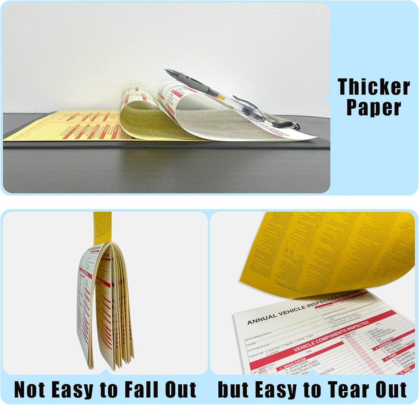 Goldenfox DOT Inspection Forms and Stickers,50-Pack,3-Ply Carbonless Annual Vehicle Inspection Report Form(8.5" x 11.75) with Red Exterior Aluminum Inspection Label(6"x3.5"), Permanent Adhesive.