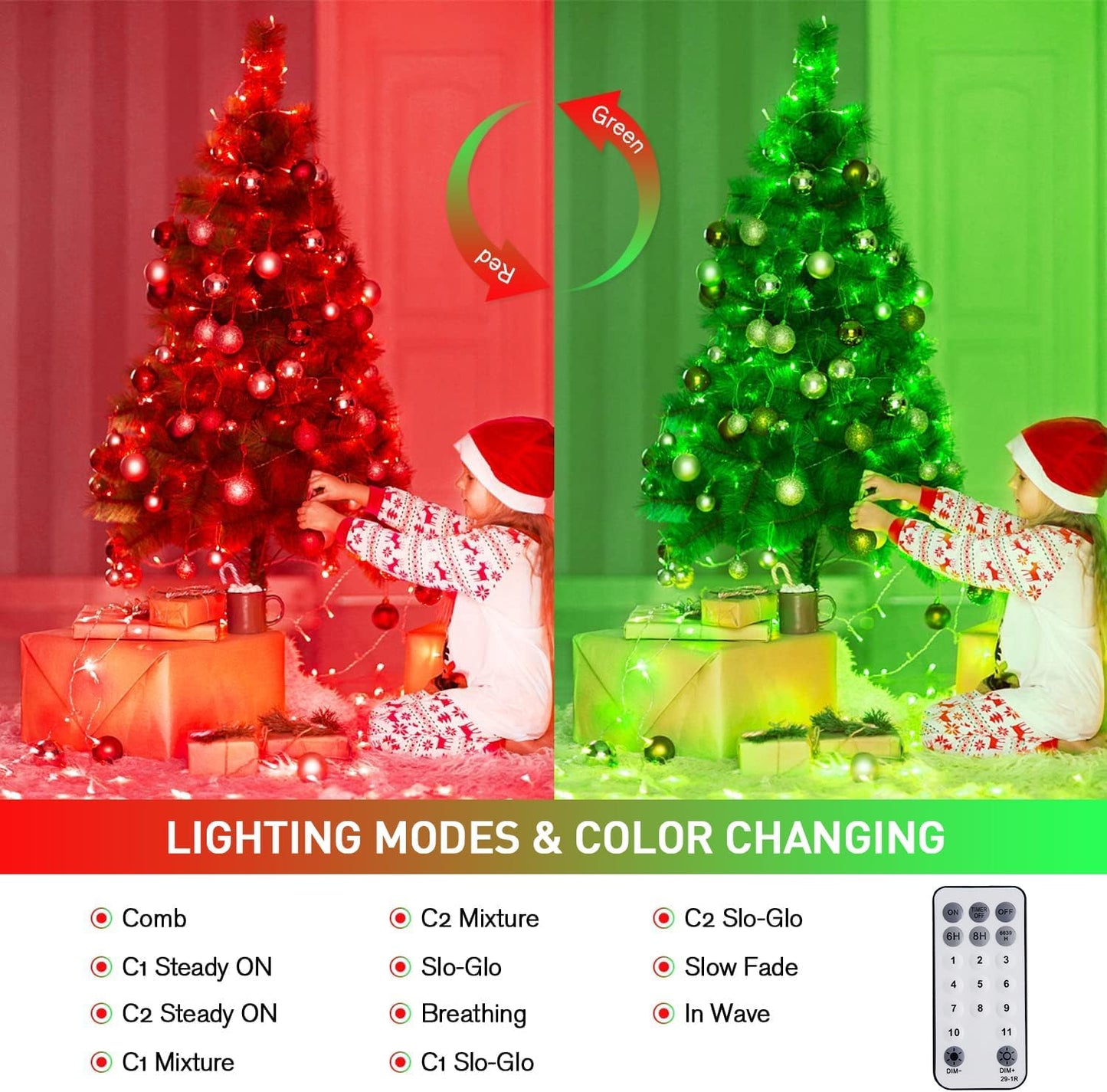 JMEXSUSS 100 LED Red & Green Christmas Lights Plug in, Christmas String Lights Indoor, 33ft Connectable Color Changing Christmas Lights Outdoor for Christmas Party Decor