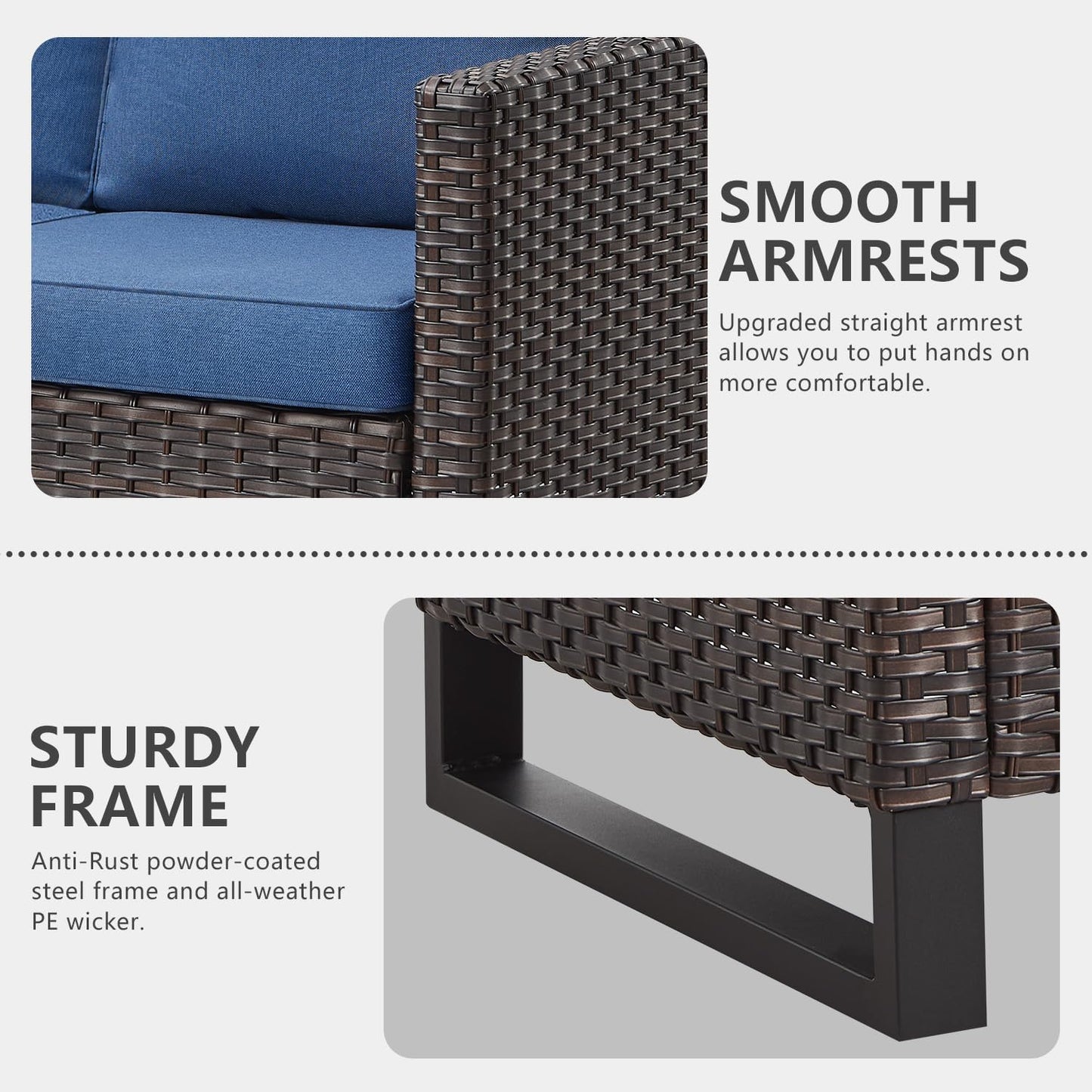 HUMMUH 10 Piece Patio Furniture PE Wicker 6-Seater Outdoor Sectional Sofa with Dinning Table Patio Swivel Chairs Outdoor Chairs for Porch,Garden,Backyard,Deck(Brown/Blue)